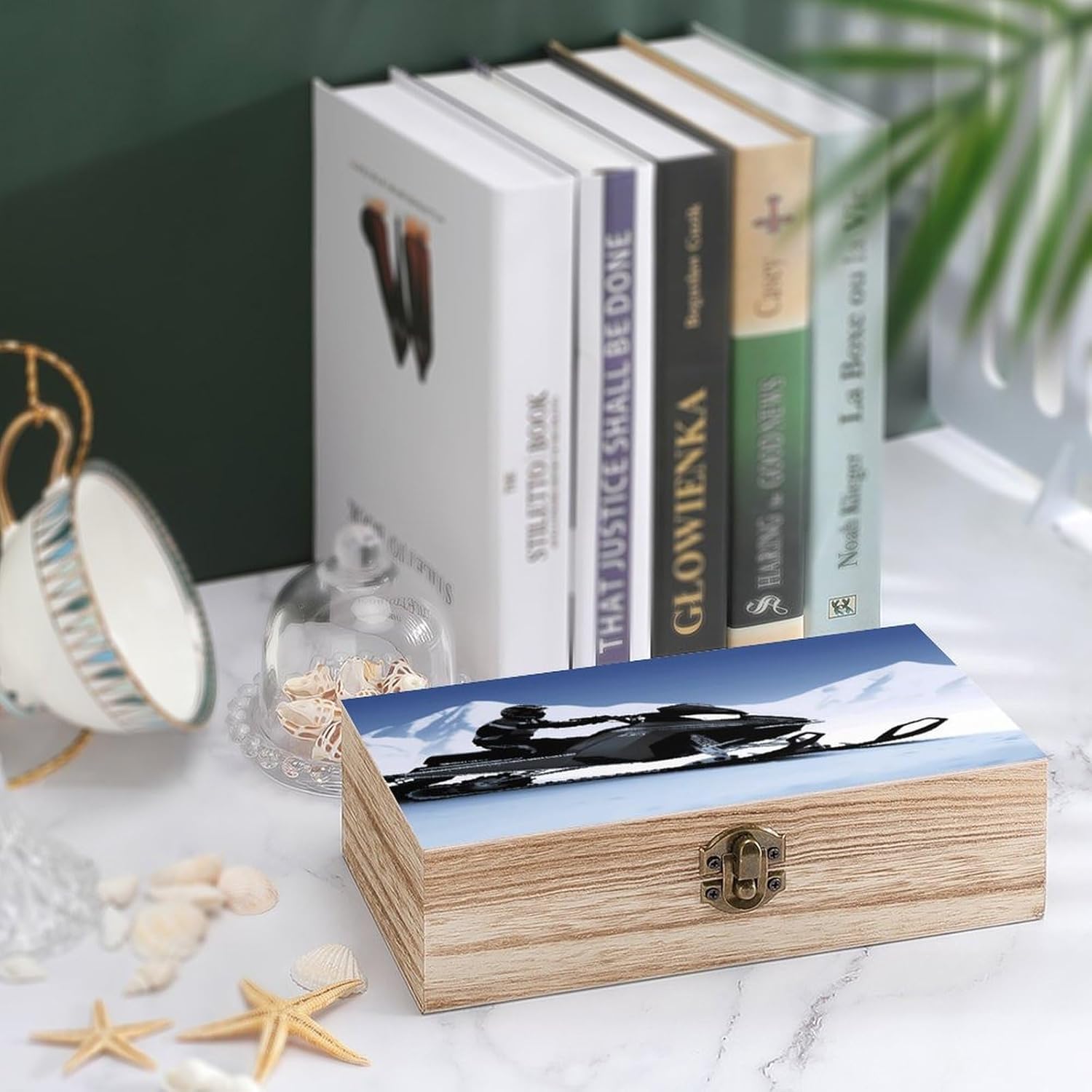 Snowmobile Print Wooden Jewelry Box Storage Organizer