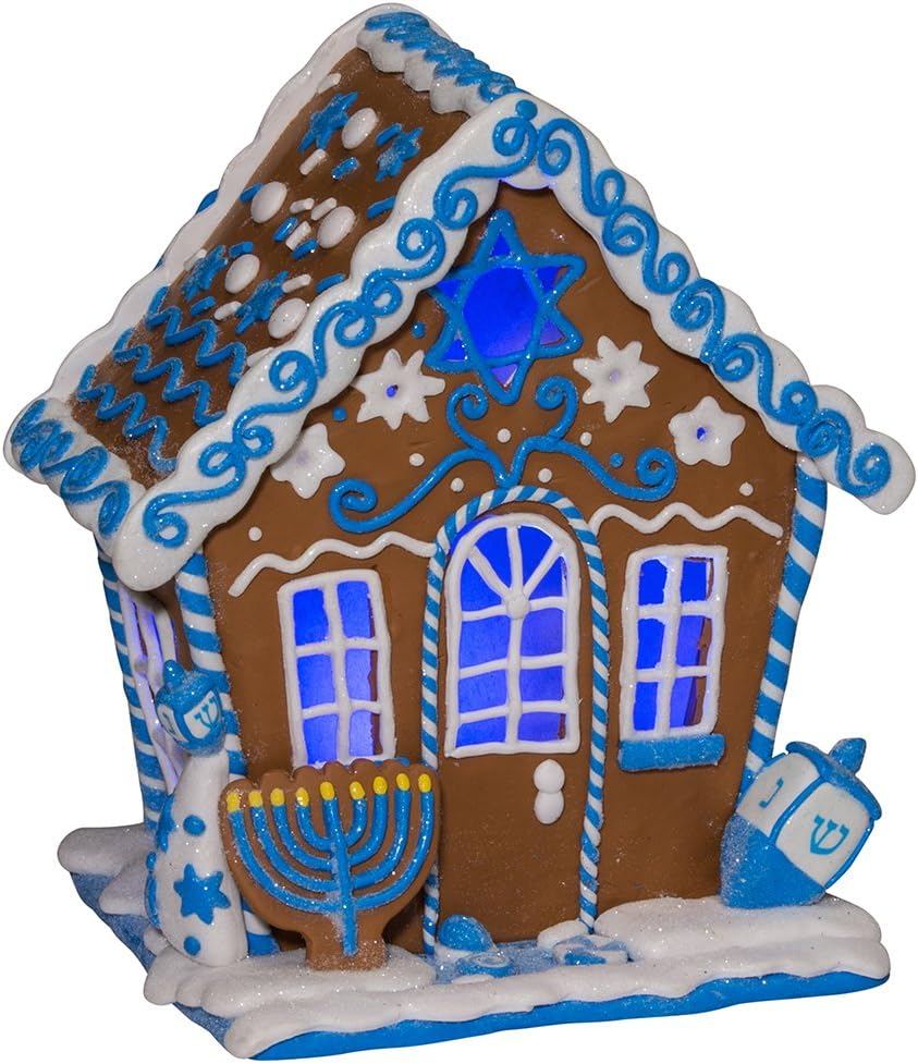 Kurt S Adler 7 Inch LED Hanukkah Gingerbread House Tablepiece Blue