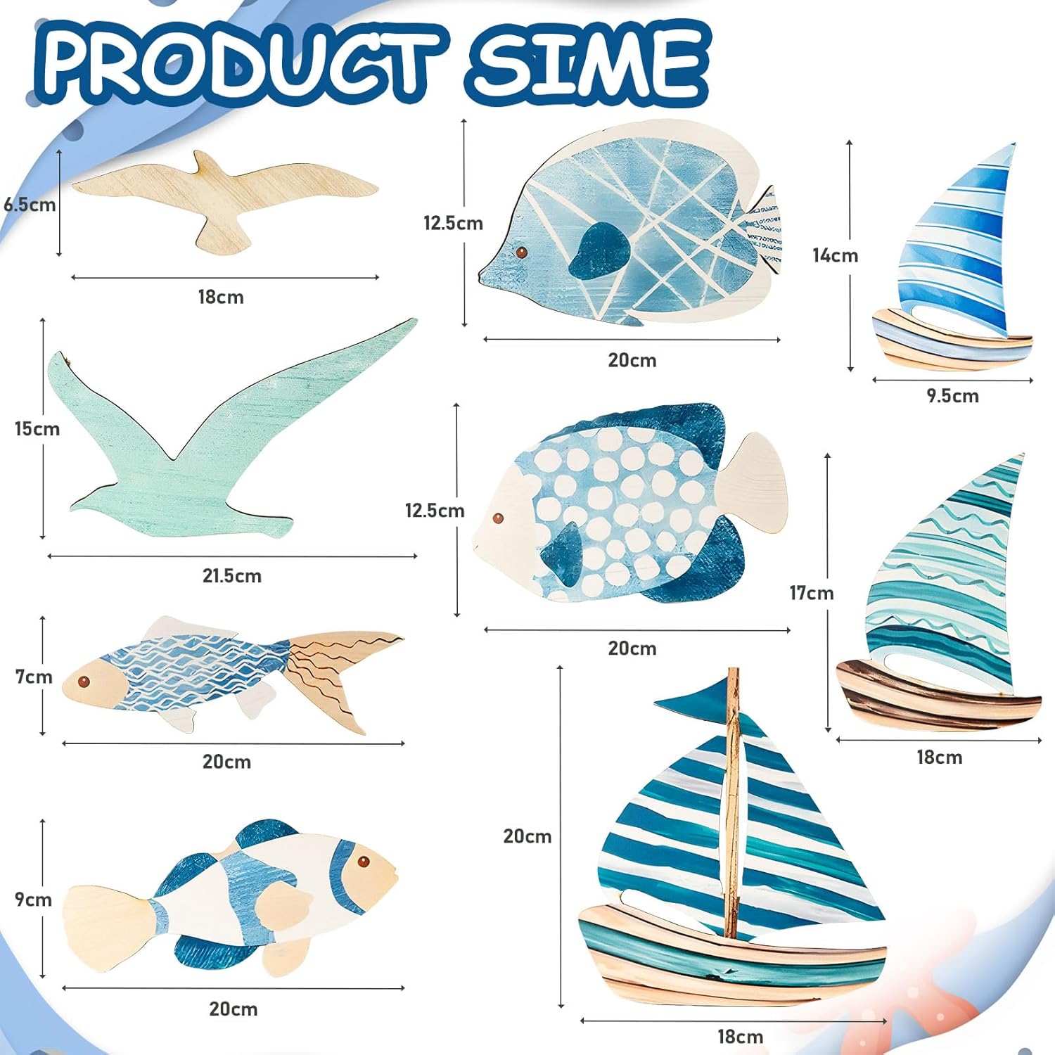 Xisakaca 9pcs Wood Sailboat Wall Decor Set