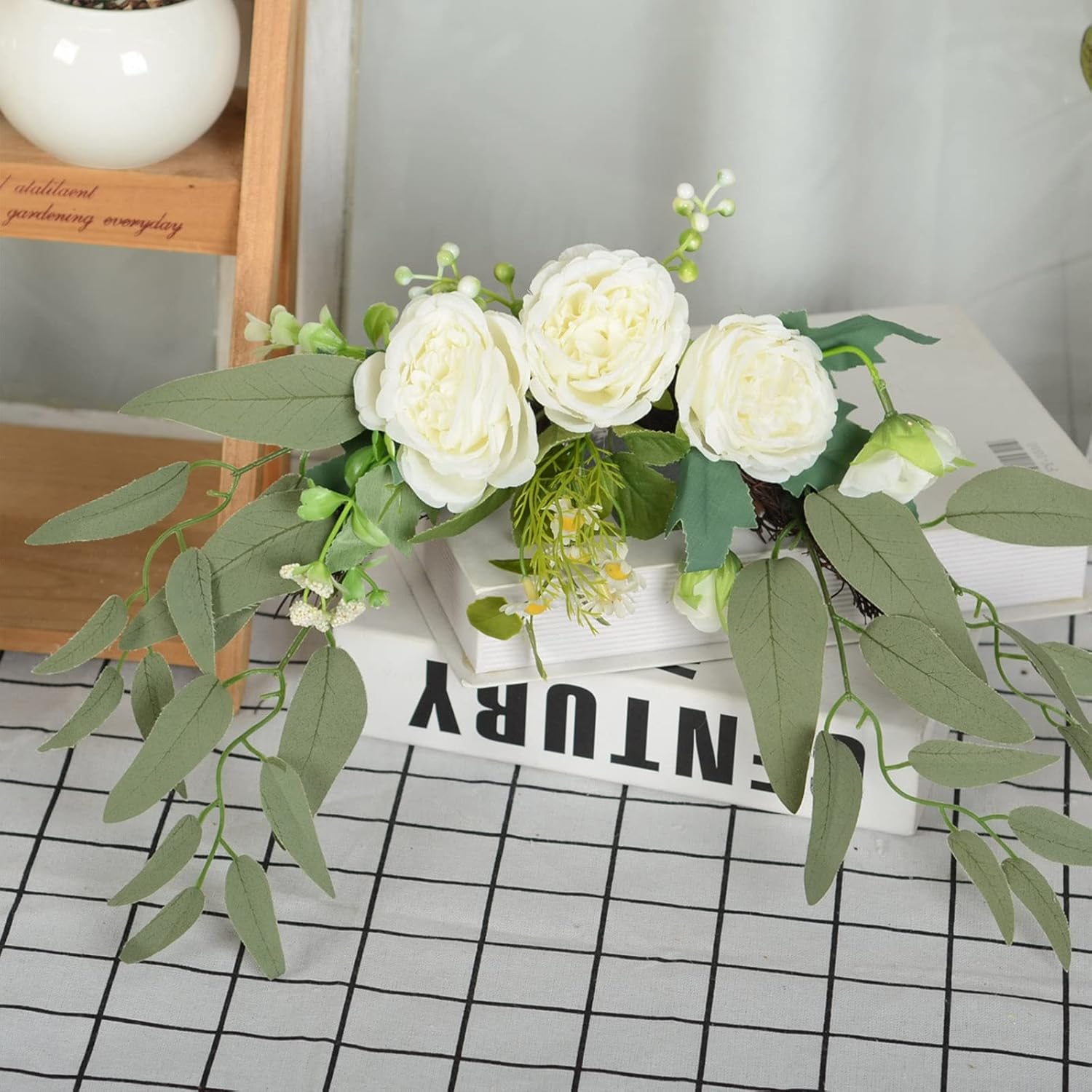 MOTUZP 157 Inch White Floral Swag Door Decor