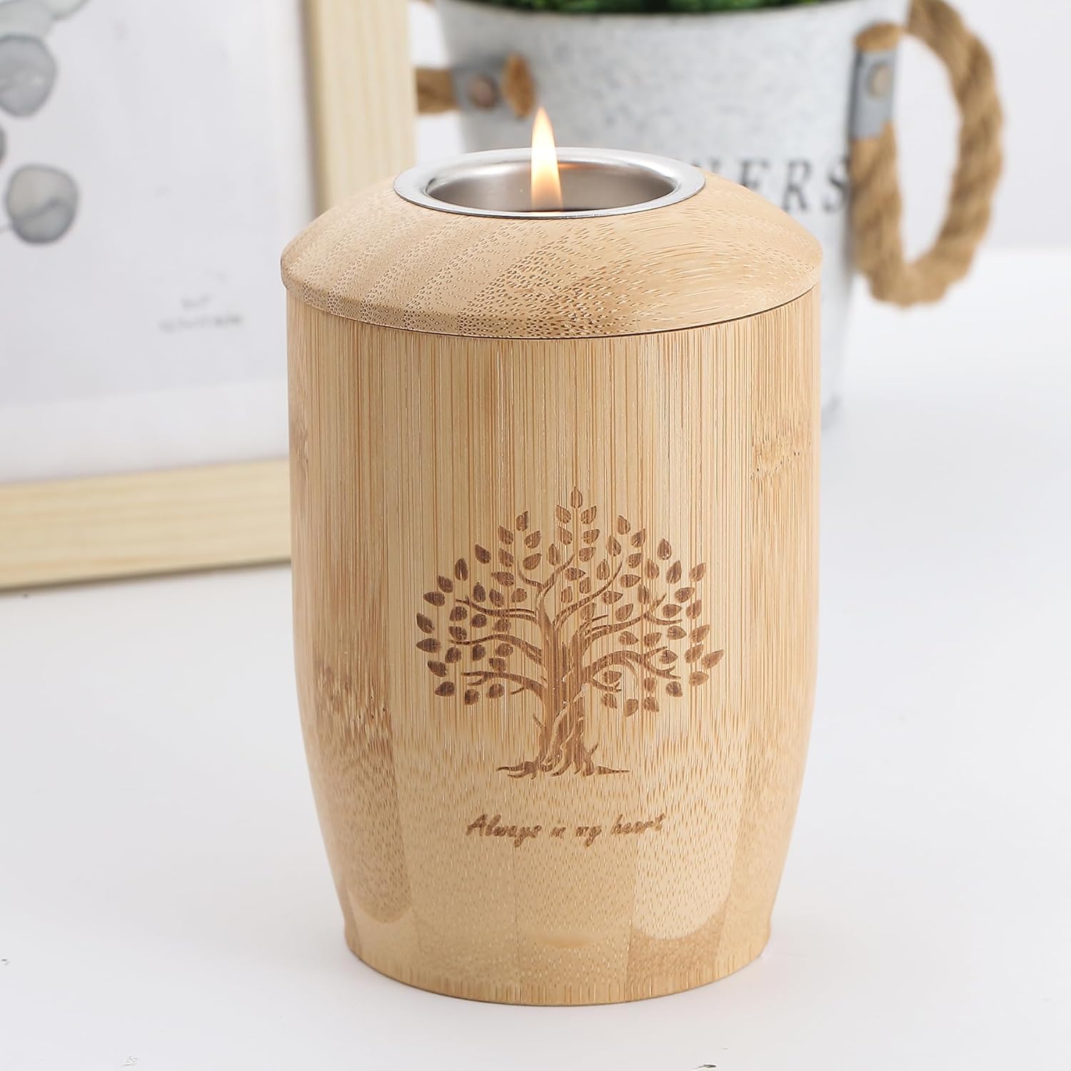 Bamboo Cremation Urn with Candle Holder