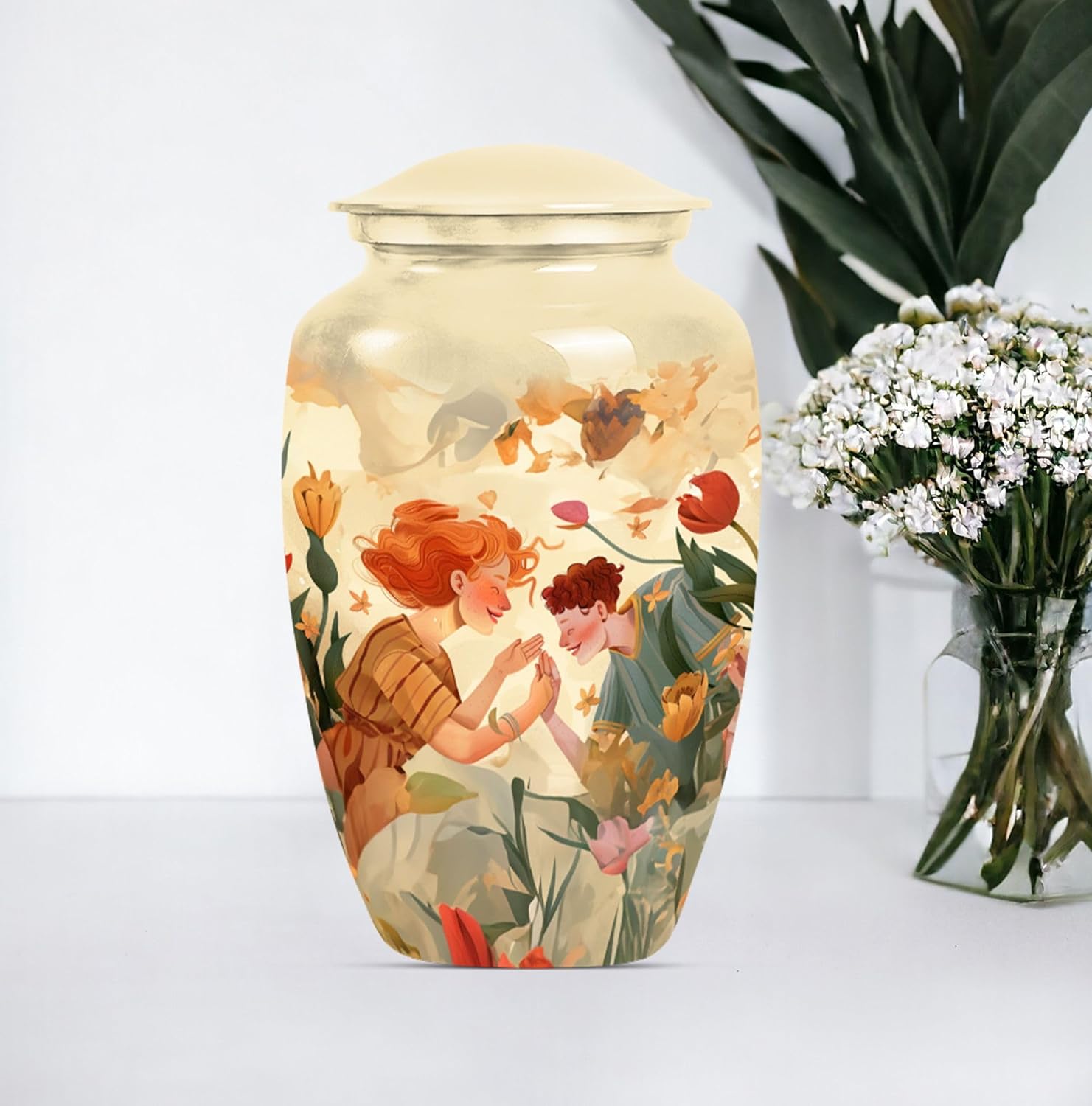 10 Inch Large Velvet Covered Decorative Urn for Ashes