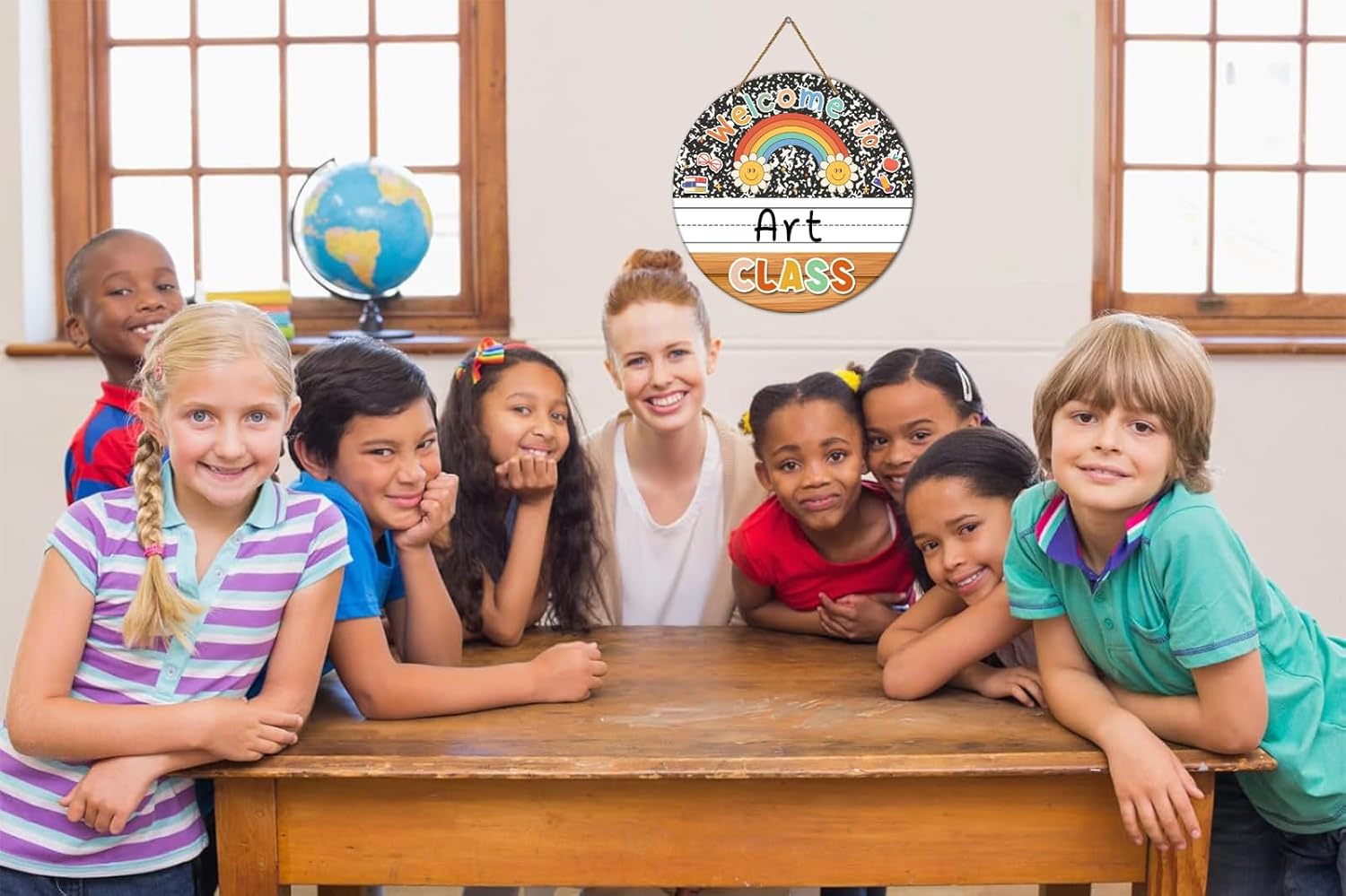 Welcome Classroom Door Sign with Rainbow Design