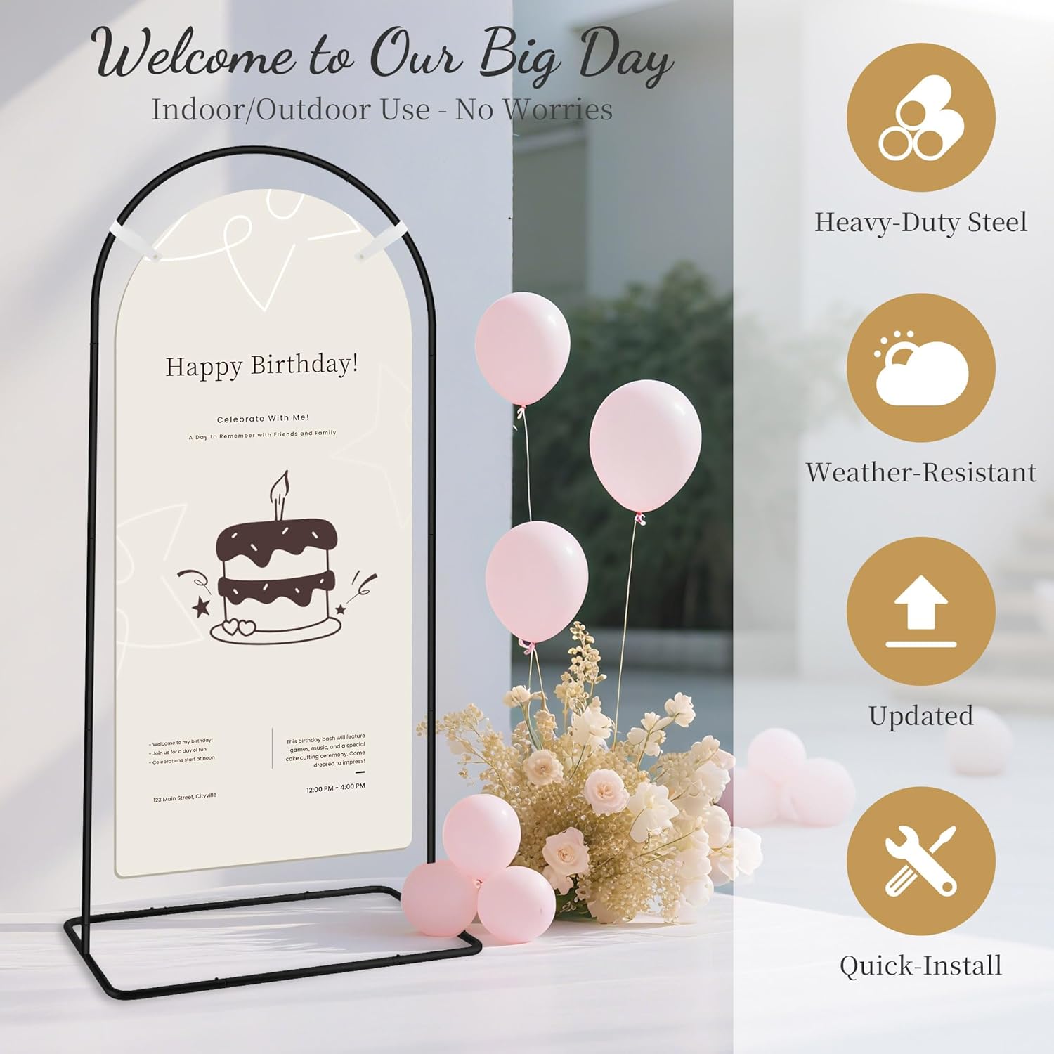 Wedding Welcome Sign Stand Holder - Adjustable Metal Easel