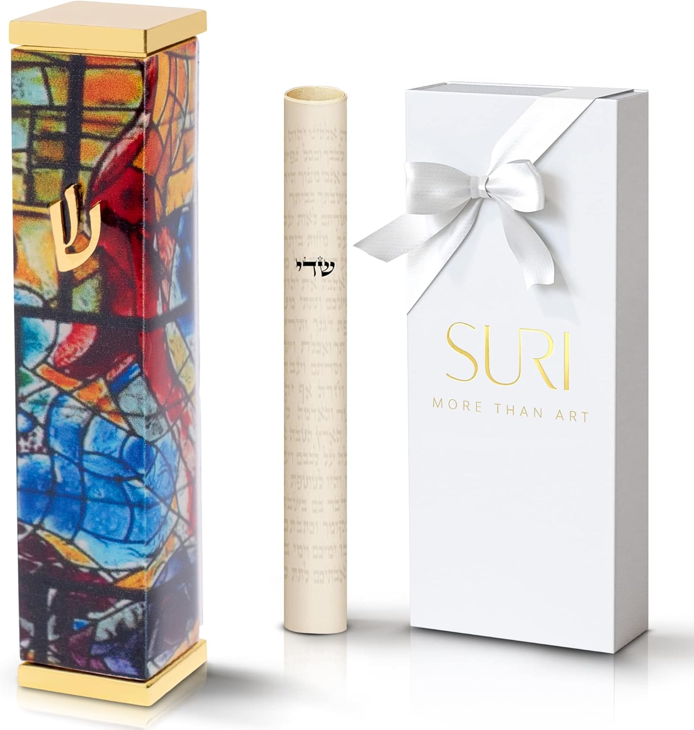 SURI Modern Mezuzah Case with Yellow Chagall Design
