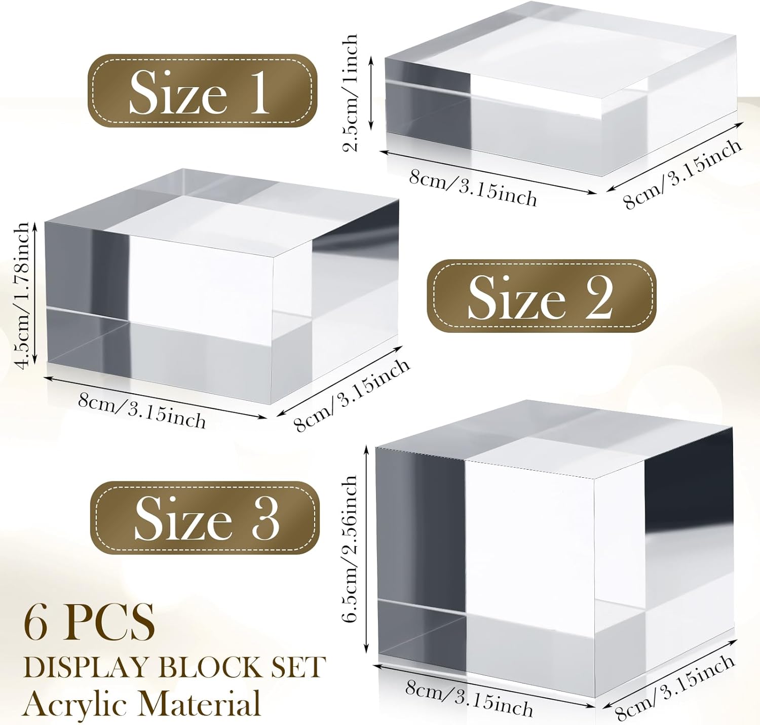Geelin 6 Pcs Acrylic Display Blocks Clear Cubes for Jewelry Perfume Collection