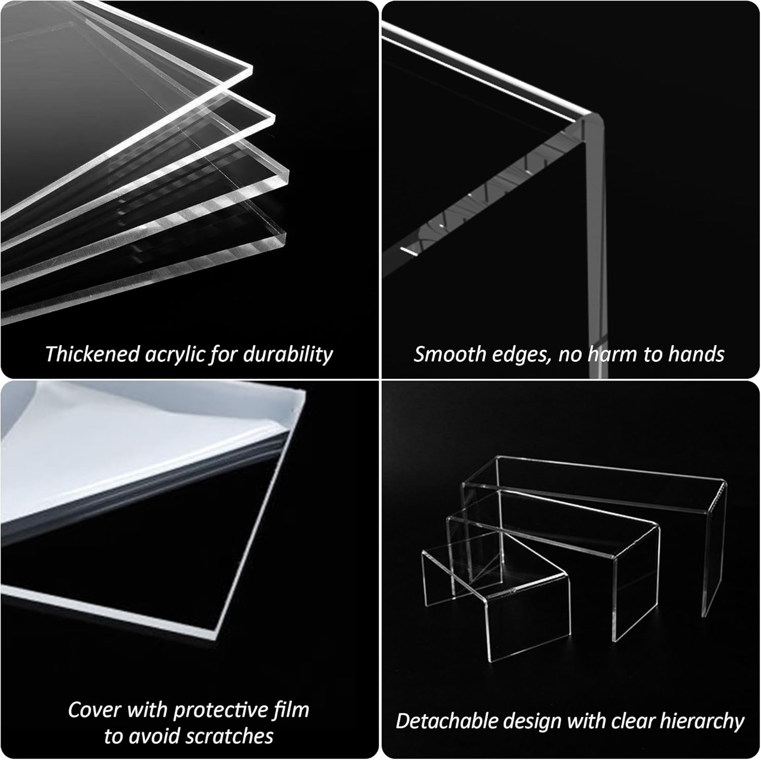 3pcs 9x95x10 Inch Clear Acrylic Display Risers Shelf