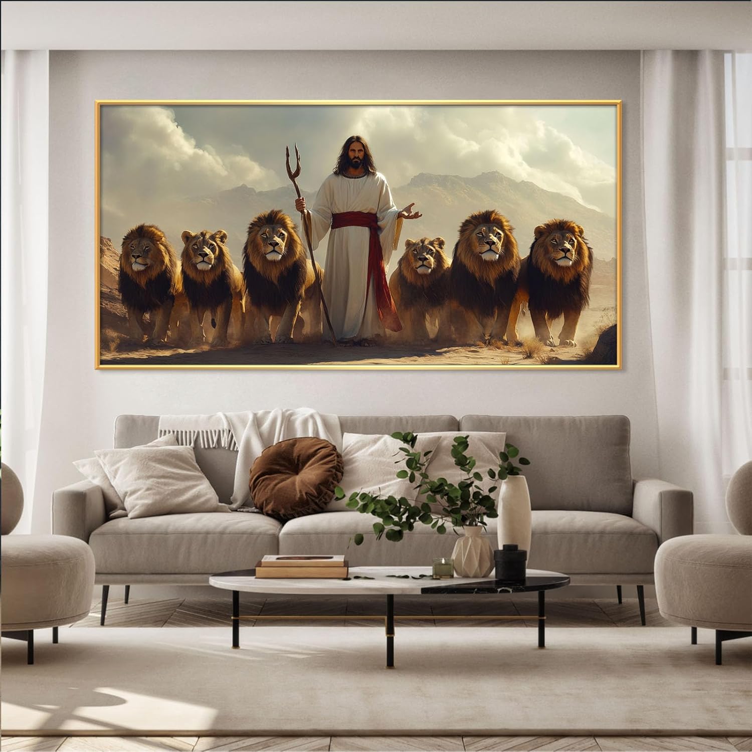 Jesus The Lion of Judah Canvas Wall Art with Gold Frame