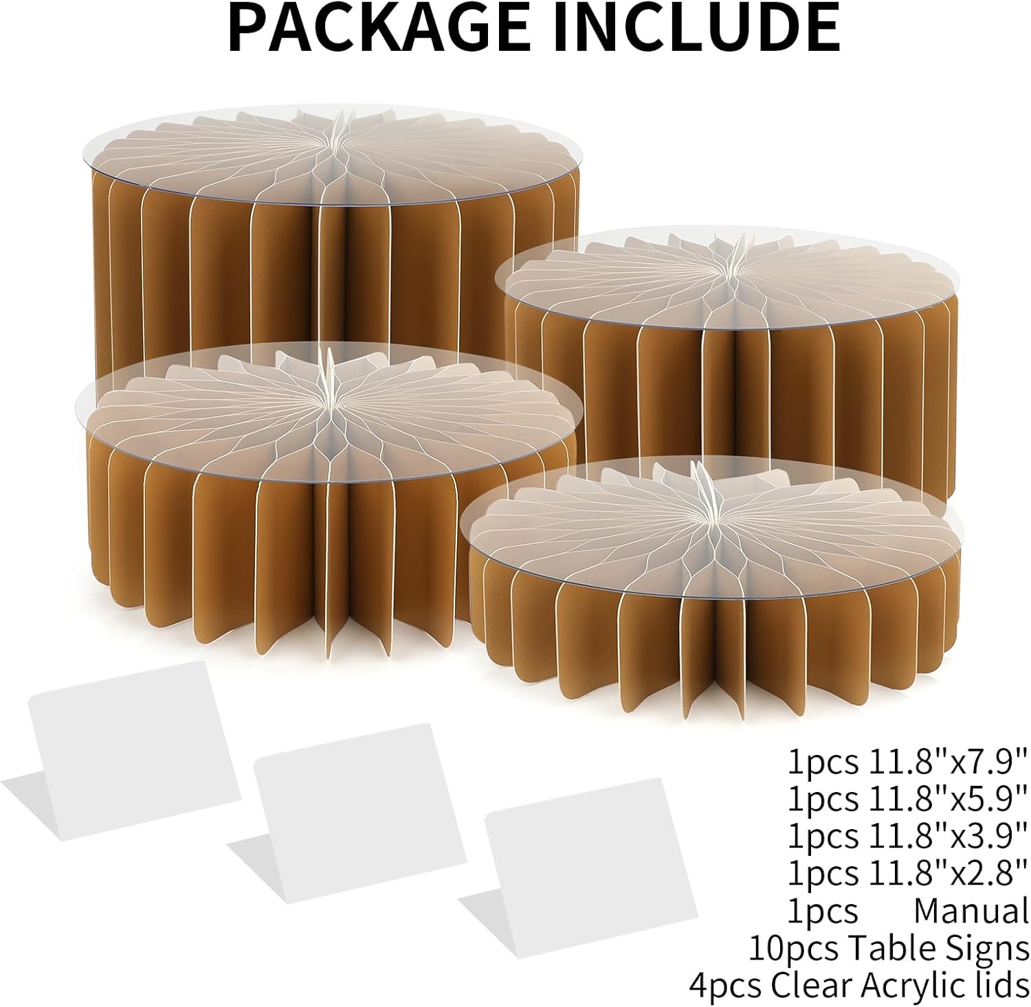 Buffet Risers Set - 4 Cylinders 4 Acrylic Plates 10 Table Signs