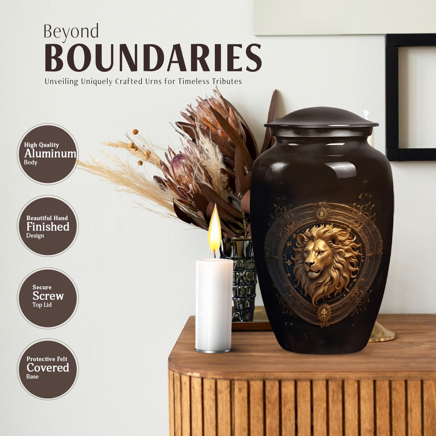 Jagasy Classic Large Cremation Urn with Regal Lion Design