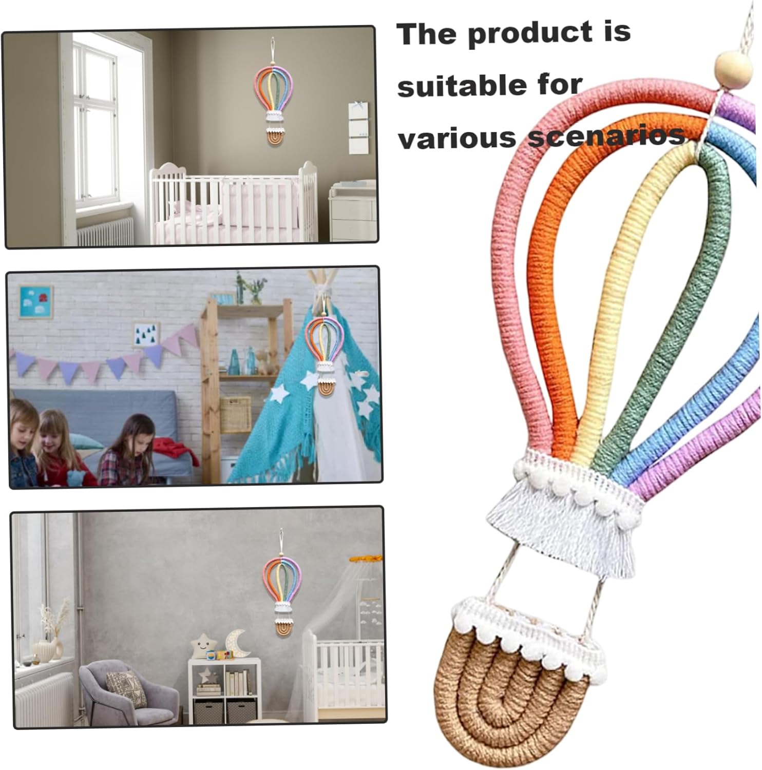 Neroyaner Rainbow Macrame Hot Air Balloon Wall Decor