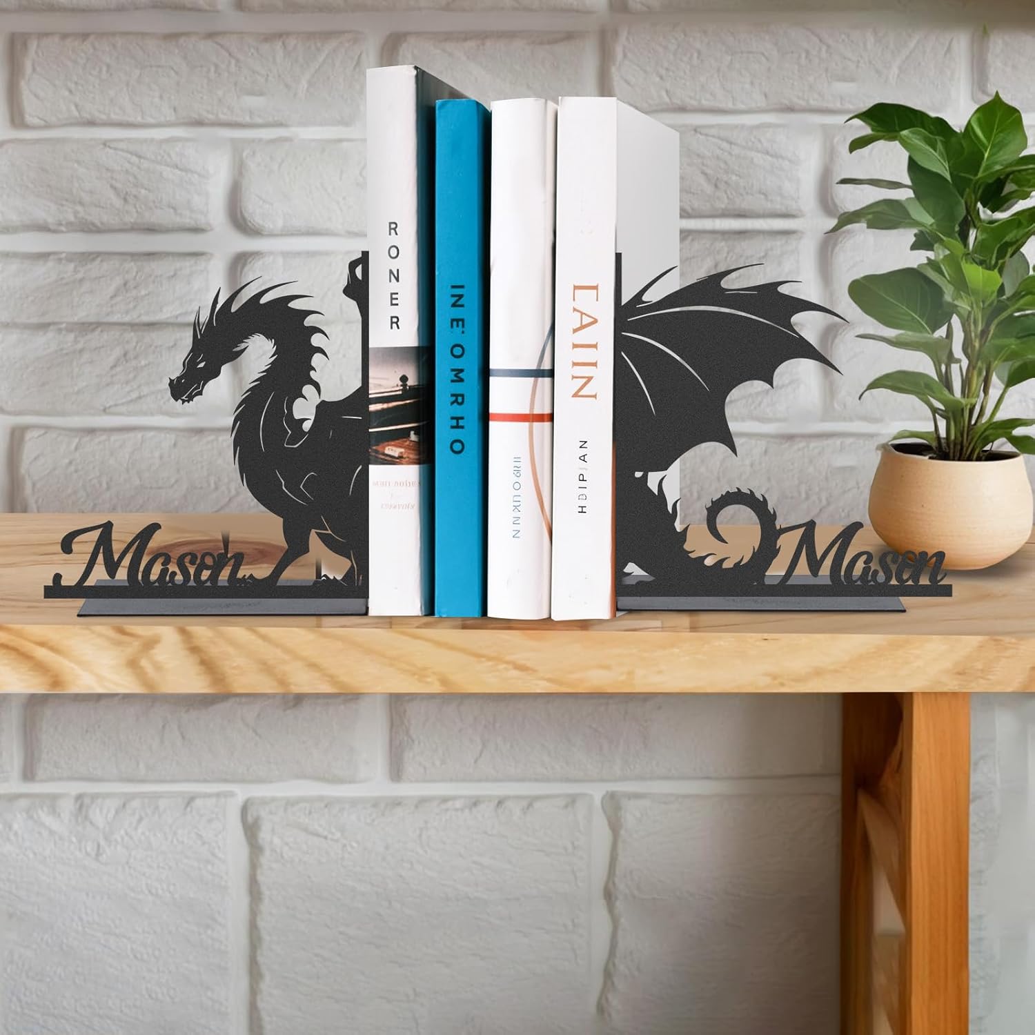 Personalized Dragon Book Ends 2 Pcs Custom Metal Bookshelf Decor