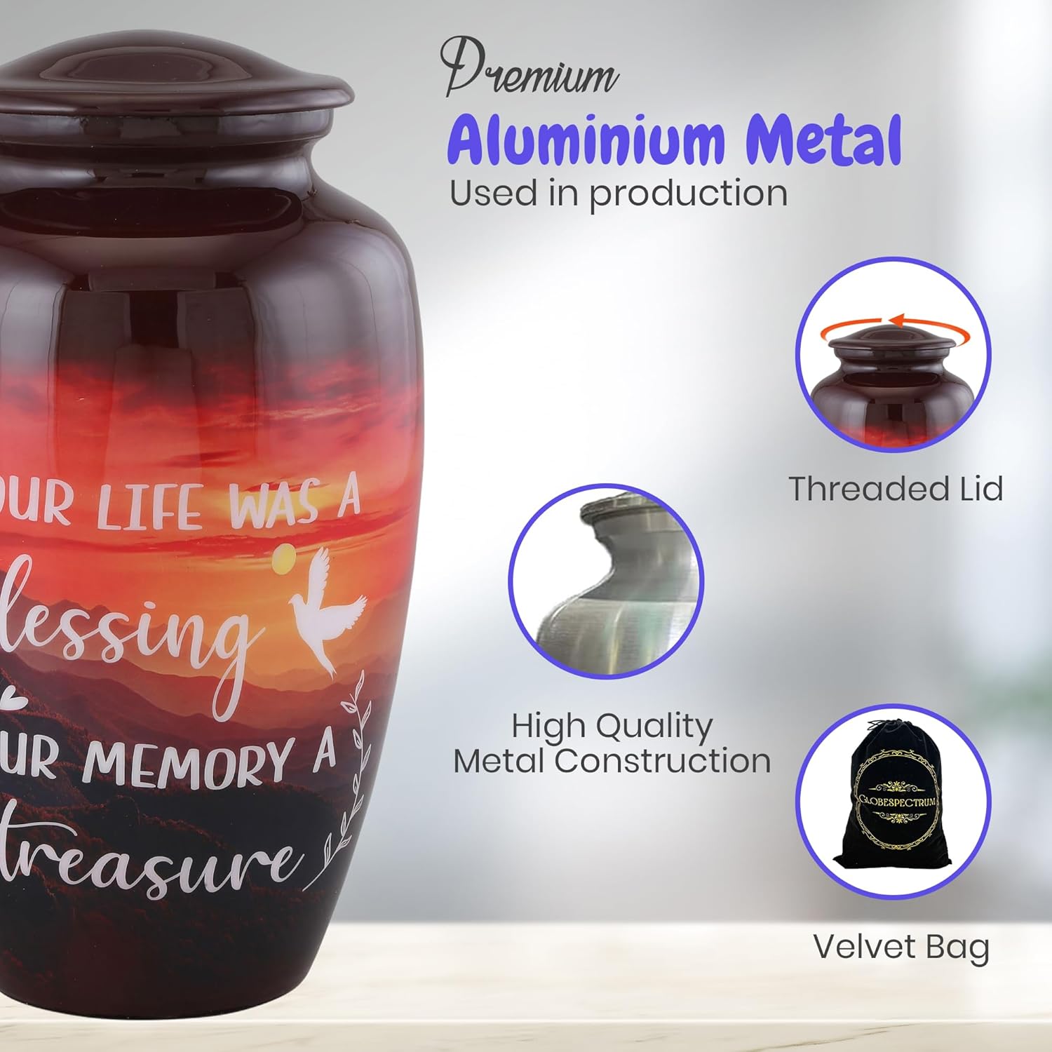 Handcrafted Cremation Urn for Adult Human Ashes 200 cu in Capacity