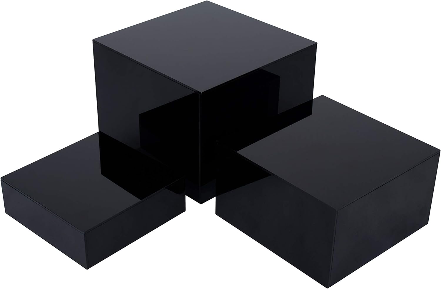 Red Co Set of 3 Glossy Black Acrylic Cube Display Risers