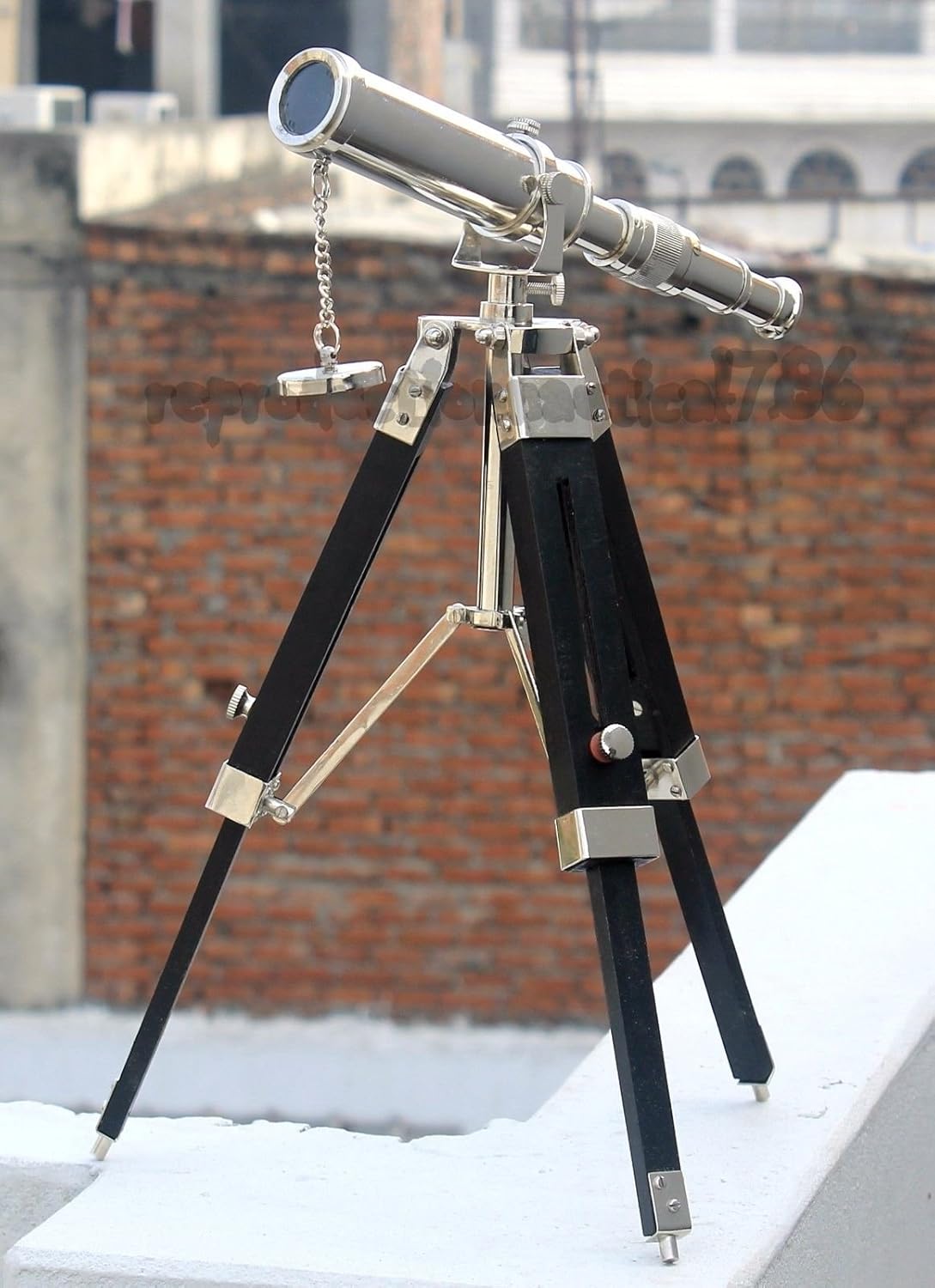 10 Inch Decorative Brass Telescope with Adjustable Wooden Tripod Stand