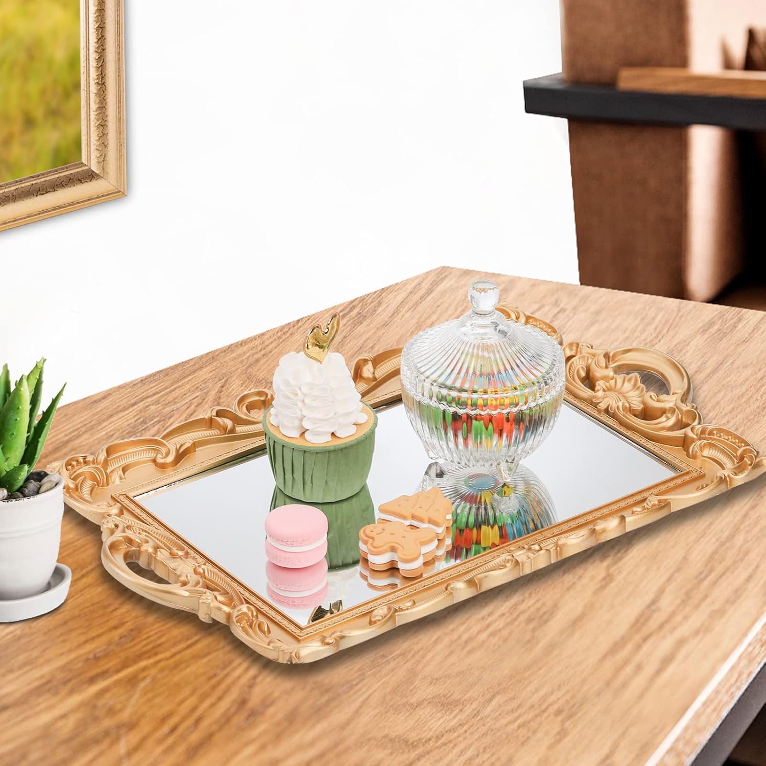 Frcctre 3-Piece Decorative Mirror Tray Set