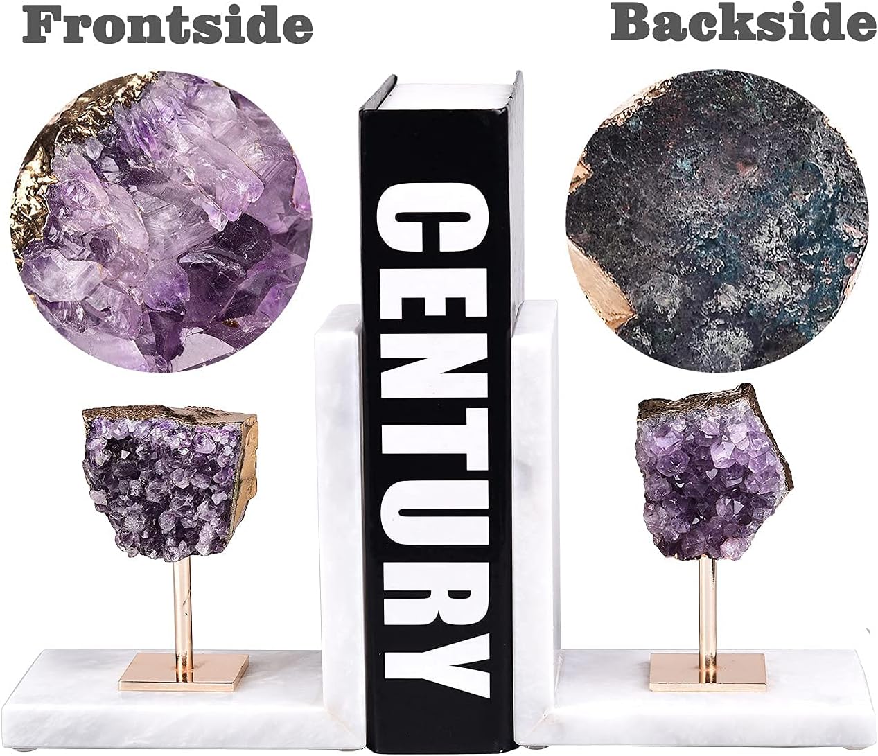 Amethyst Bookends for Heavy Books Decorative Marble Book Ends