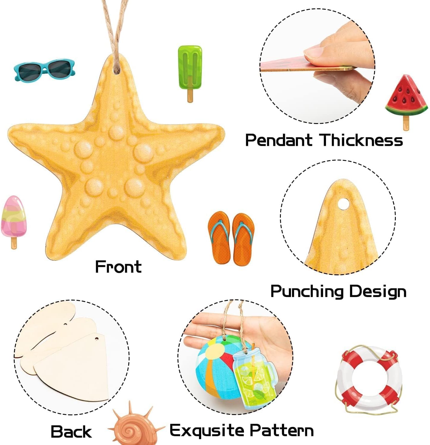 Summer Wooden Hanging Ornaments Set