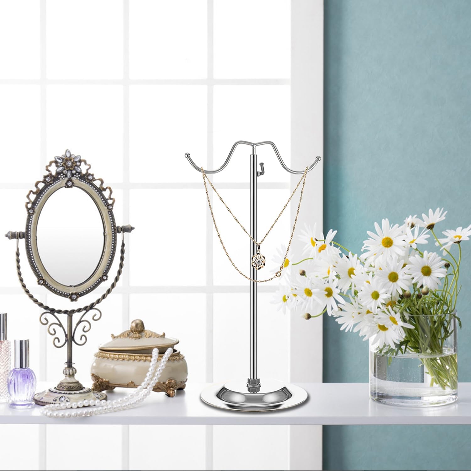 4PCS Adjustable Stainless Steel Handbag Display Stands with Double Hooks Silver