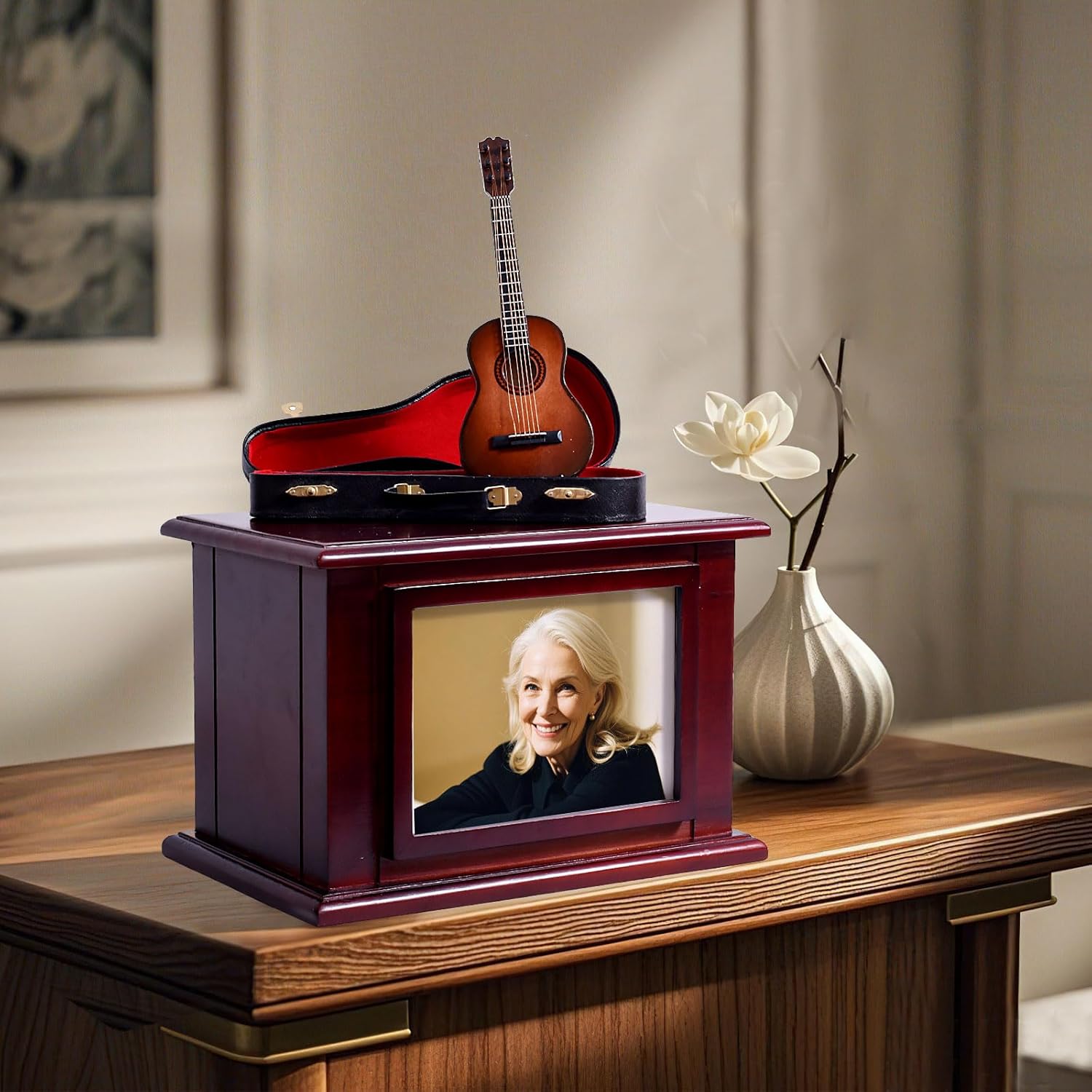 ZGYLIN Wooden Guitar Cremation Urn for Ashes