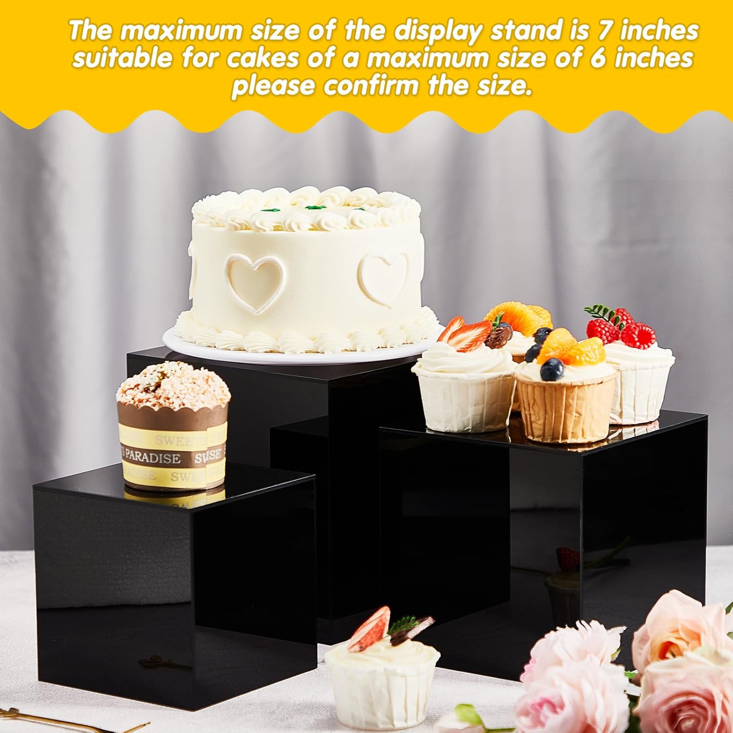 Geetery 5-Piece Acrylic Display Risers Set Black 3-7 Inch