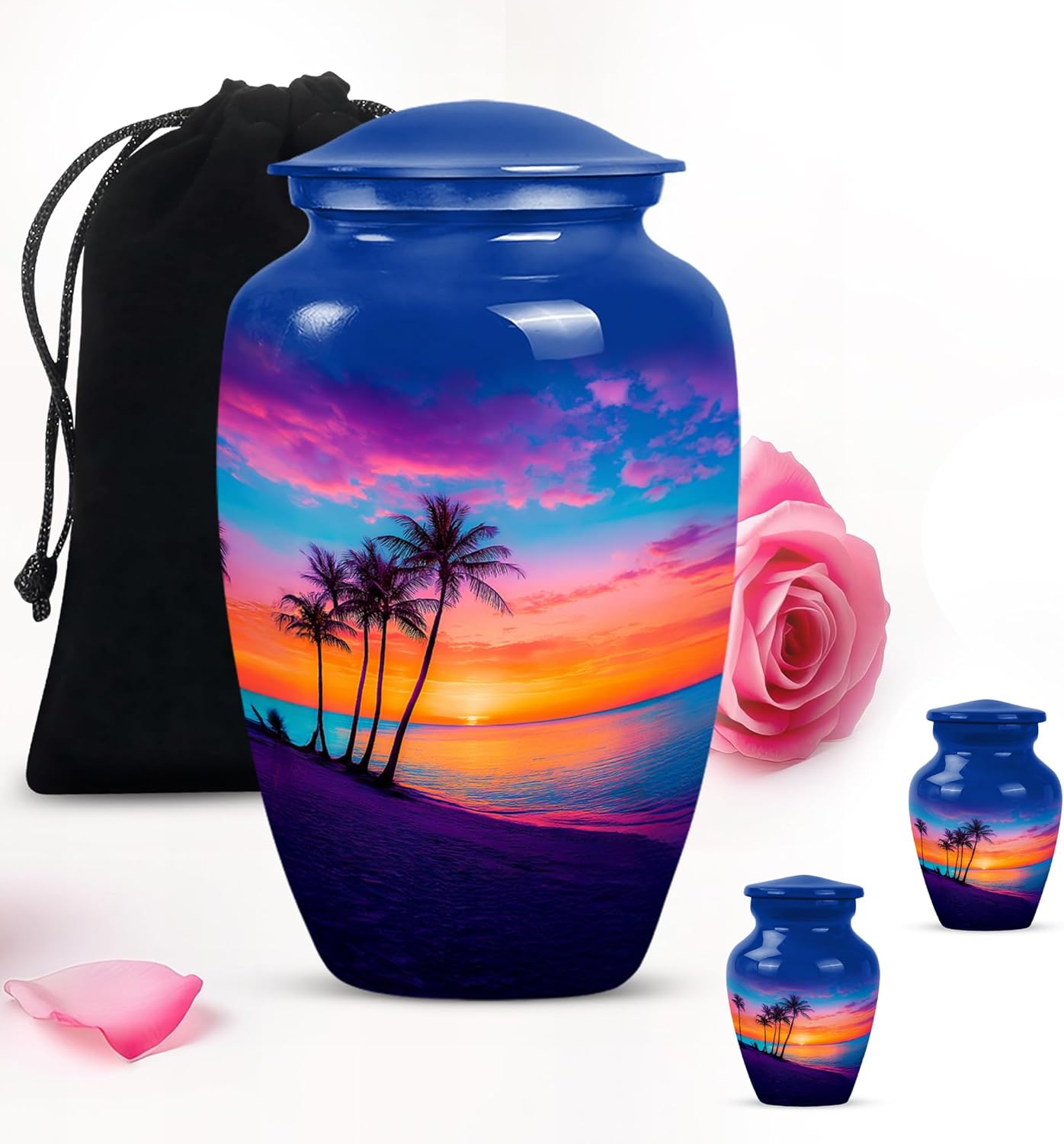 Beach Blue Sunset Cremation Urns for Human Ashes - Large and Small Combo