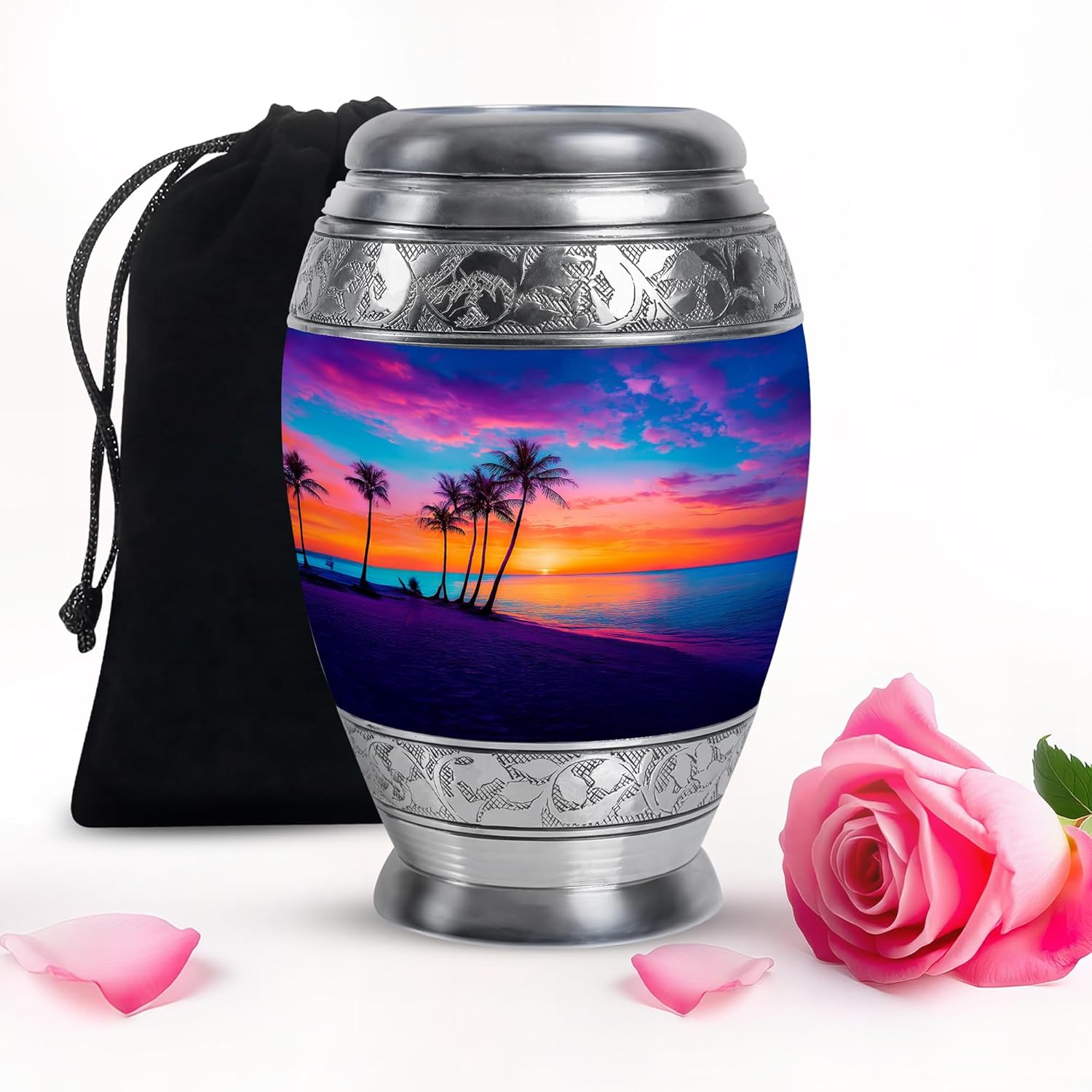 Subsh Beach Sky Blue Sunset Large Urn for Human Ashes