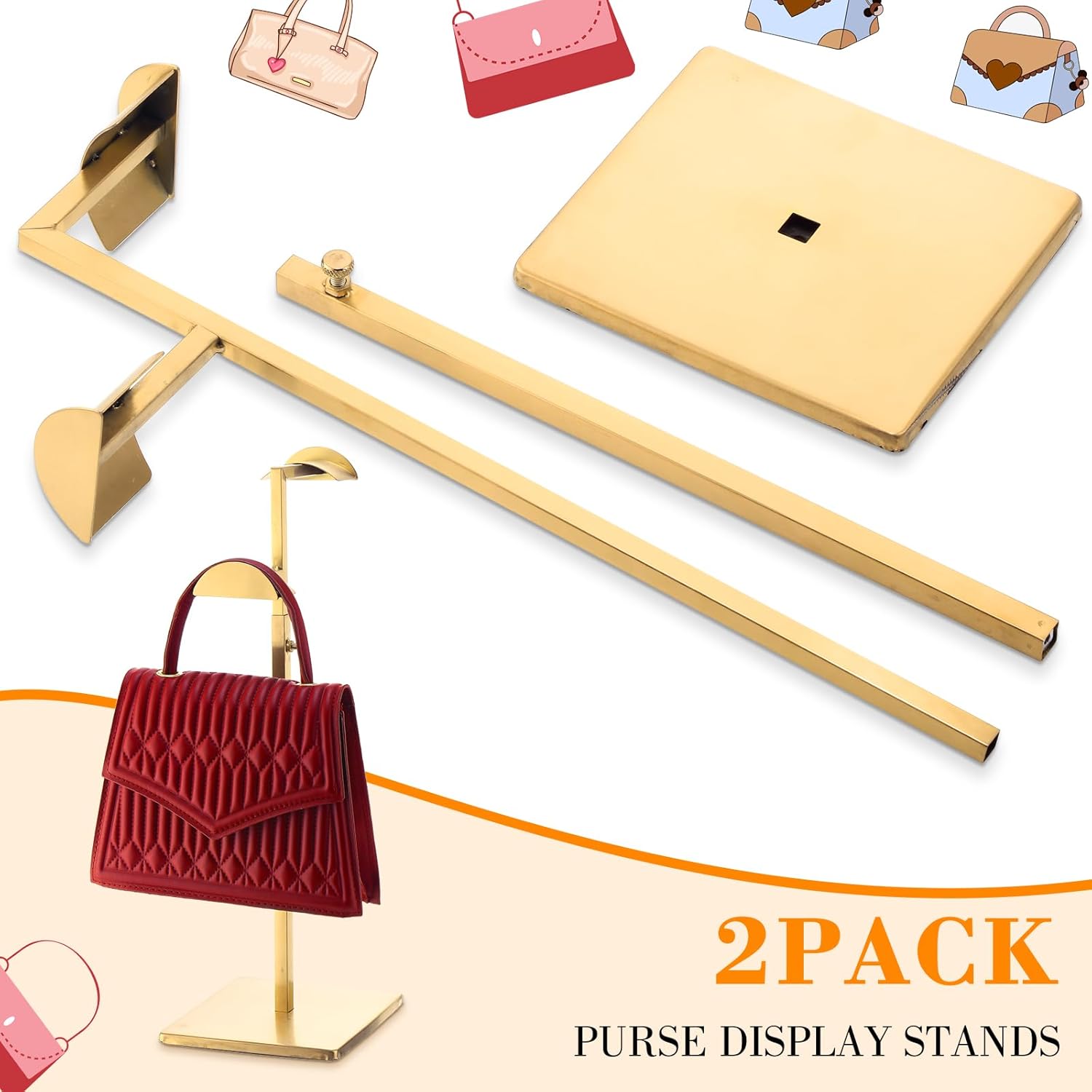 Stainless Steel Double Hook Display Stand for Handbags and Jewelry