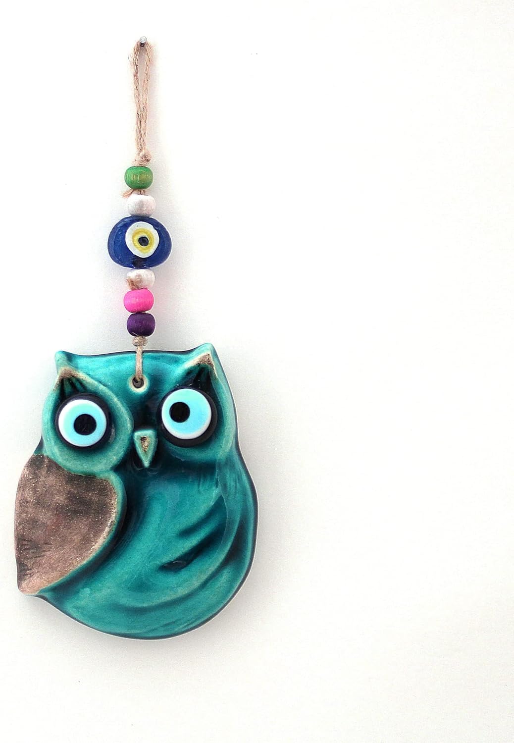 Handmade Ceramic Wall Art with Owl and Evil Eye Design