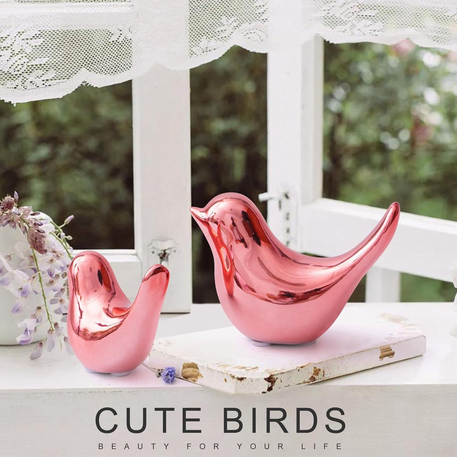Notakia 2Pcs Small Pink Birds Statues Home Decor
