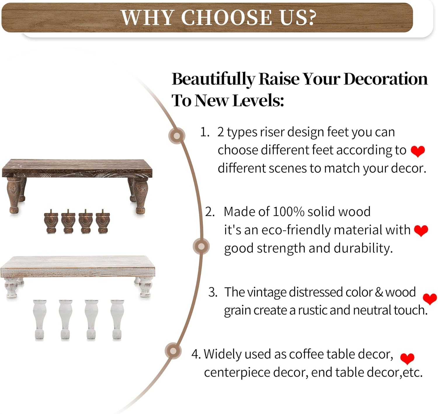 Hanobe Wooden Riser Decorative Tray with Farmhouse Style