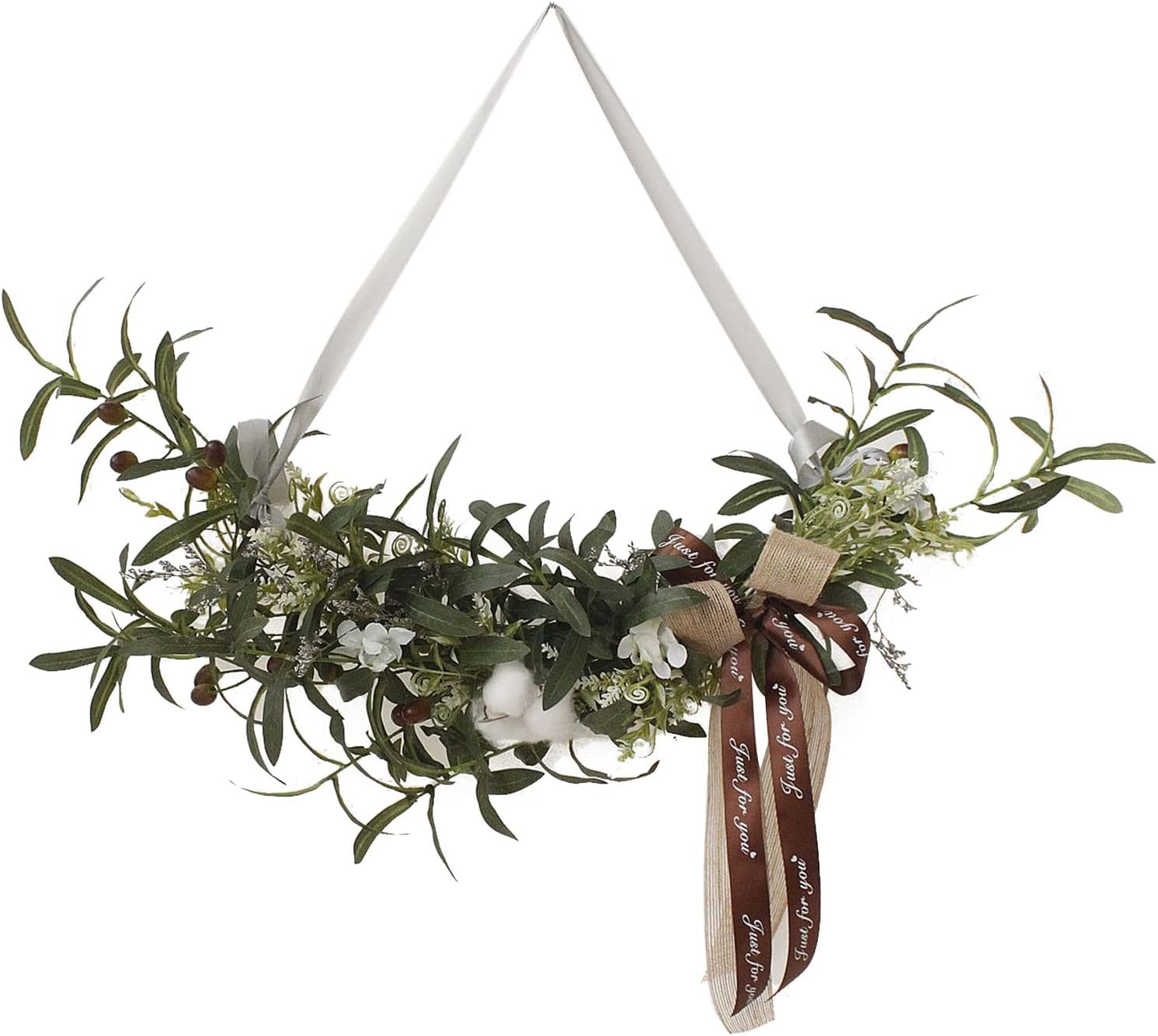 Artificial Olive Swag with Cotton and Ribbon Bow