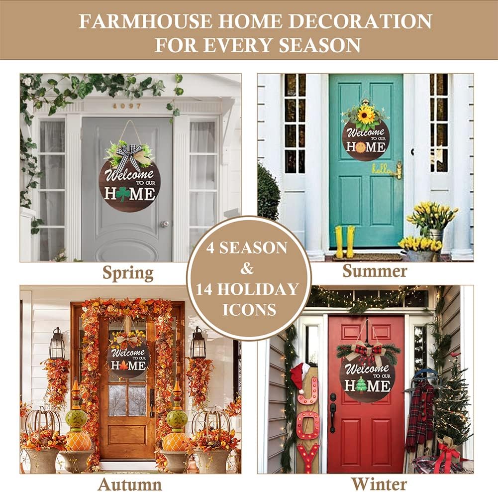 Seasonal Welcome Sign with 4 Wreaths and 14 Icons