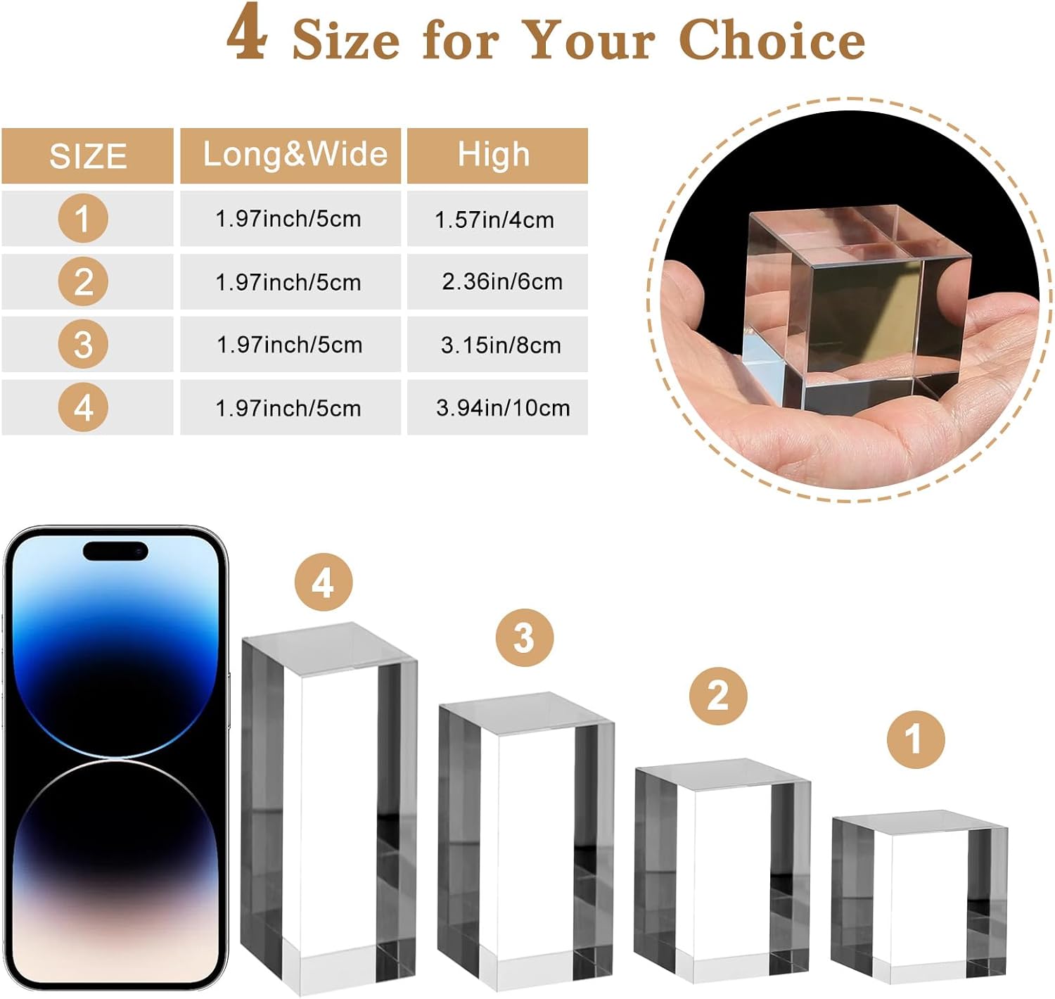 4Pcs Clear Acrylic Blocks for Display Riser Stands
