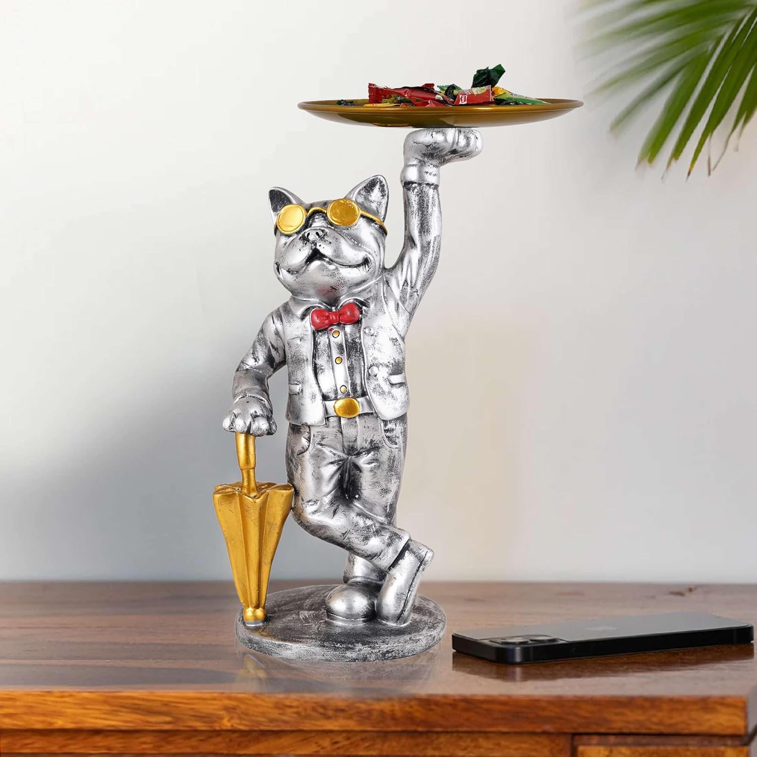 Cute Cool Dog Sculpture with Plate for Home Decor