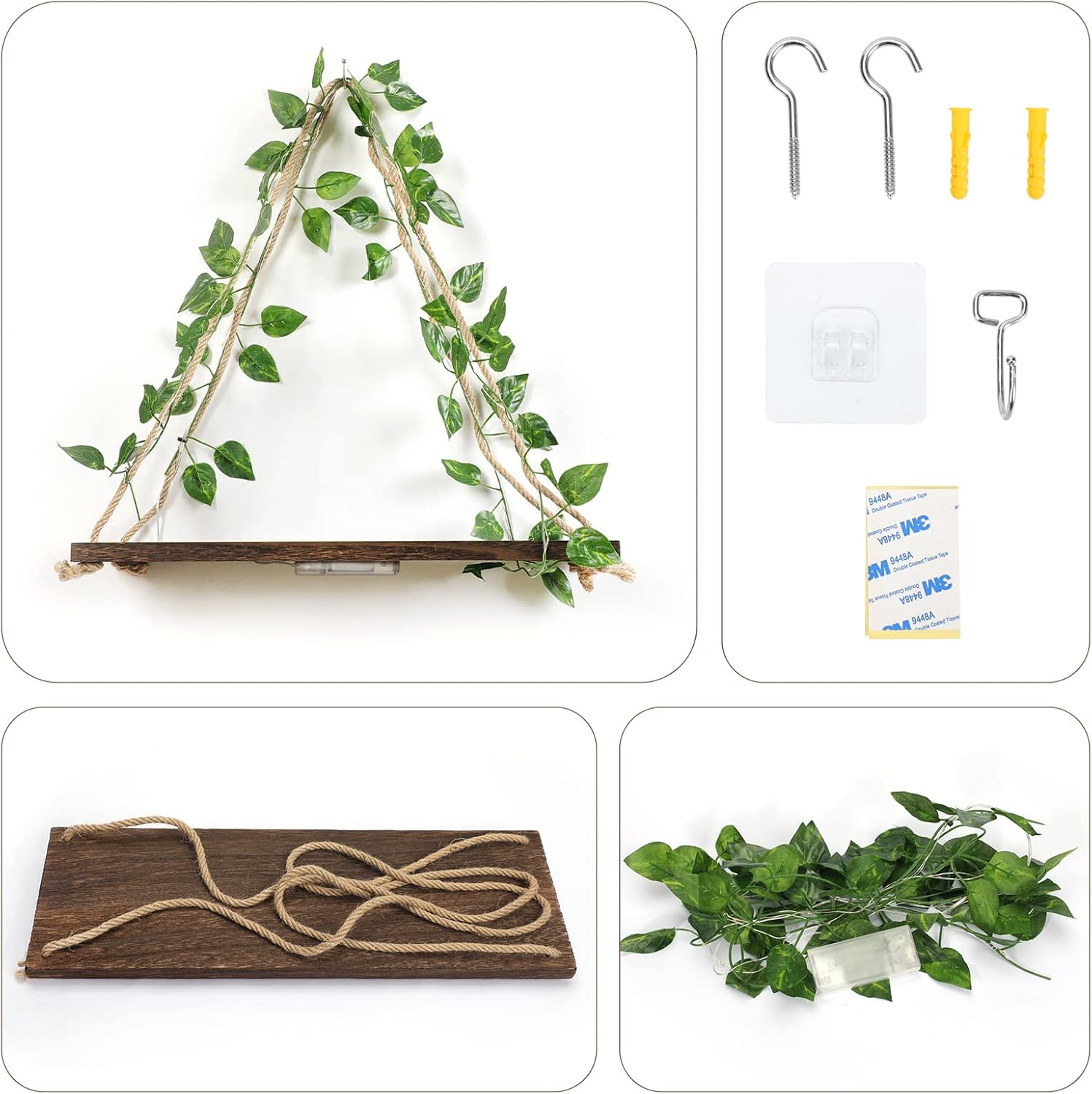 Forest Angle 2-Piece Floating Wall Shelf with Green Leaf Design