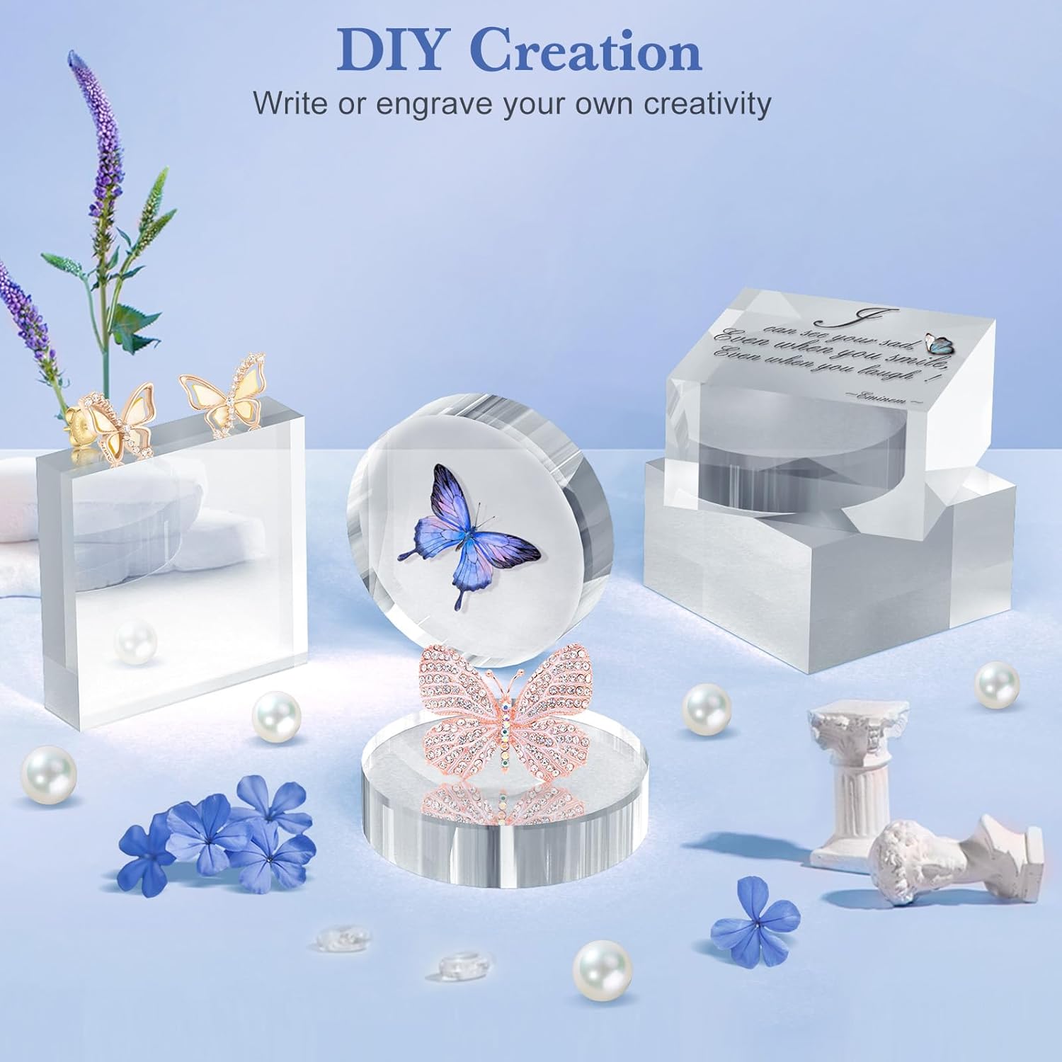 SAMYUCHO Acrylic Display Blocks 4 Pcs Clear Cube Riser Stand