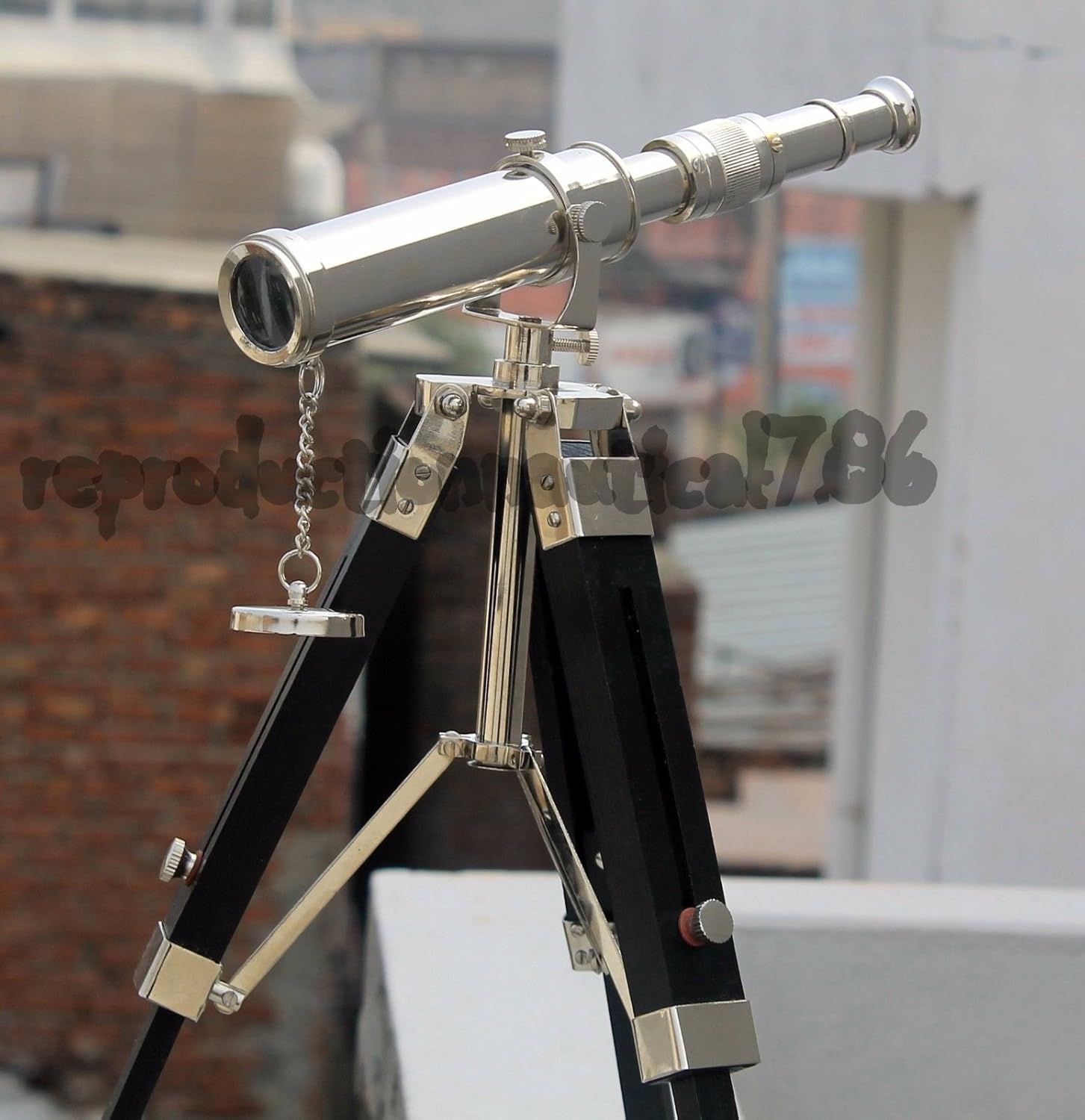 10 Inch Decorative Brass Telescope with Adjustable Wooden Tripod Stand
