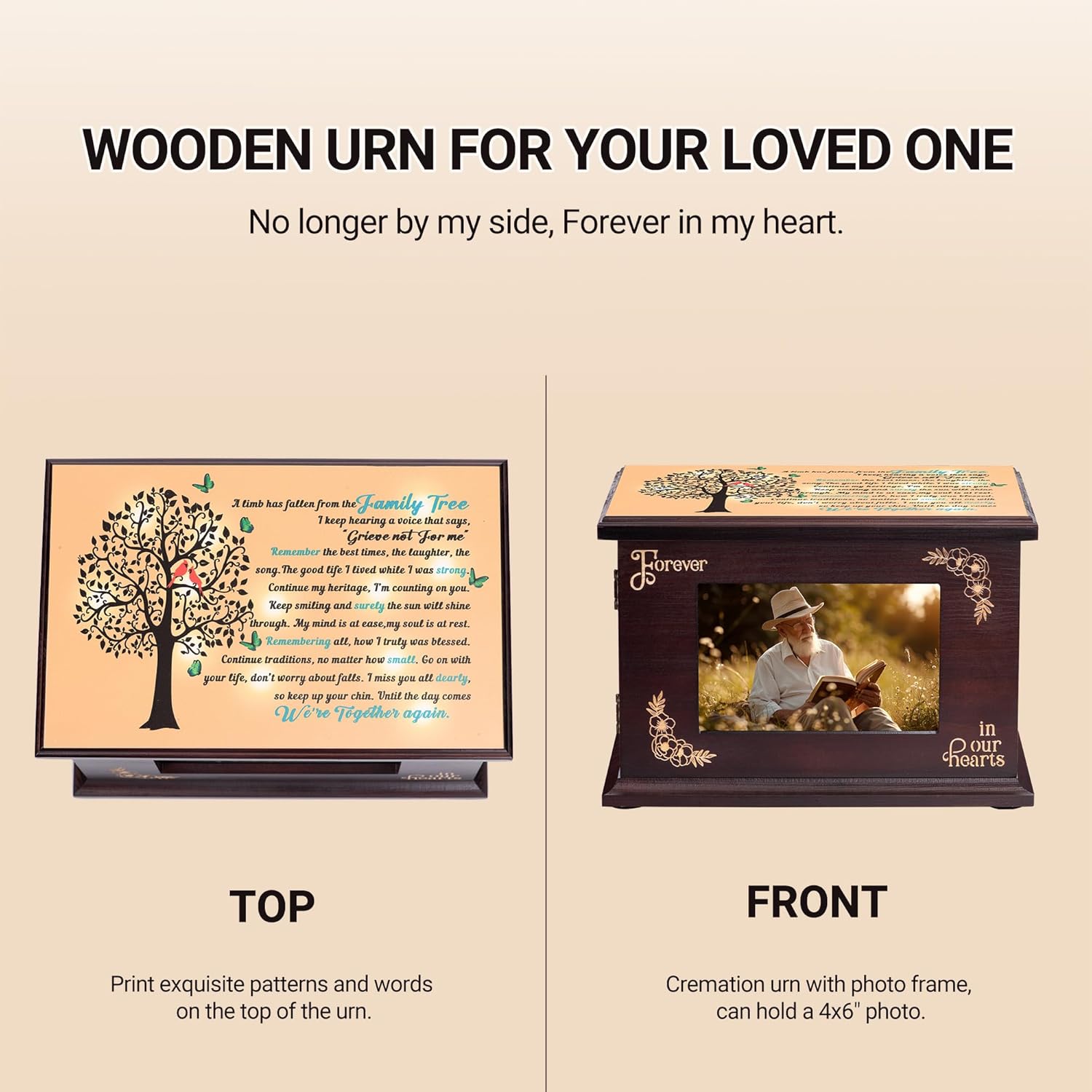 PREKIAR Wooden Cremation Urn with Photo Frame