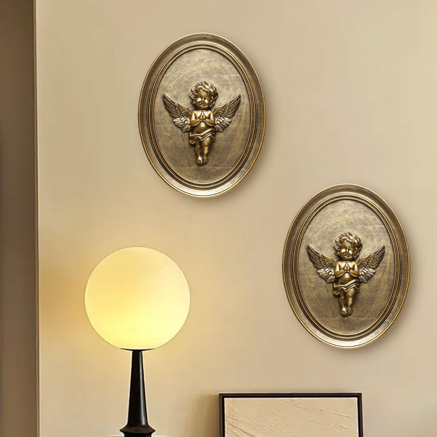 Vintage Cherub Wall Sculpture with Embossed Design