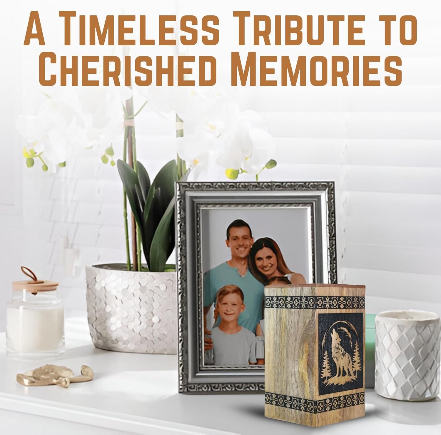 Classic Wolf Fox Wooden Cremation Urn for Adult Ashes