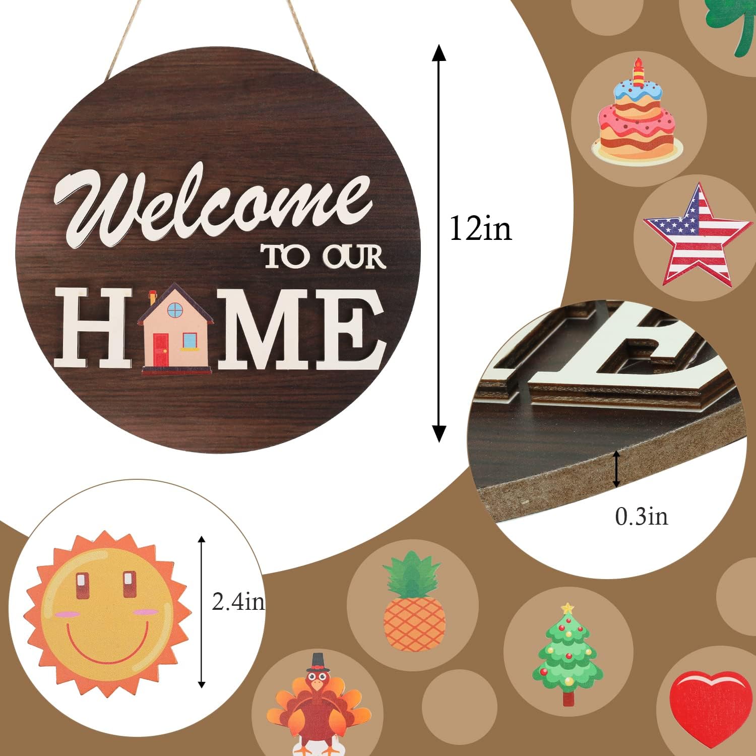 Seasonal Welcome Sign with 4 Wreaths and 14 Icons