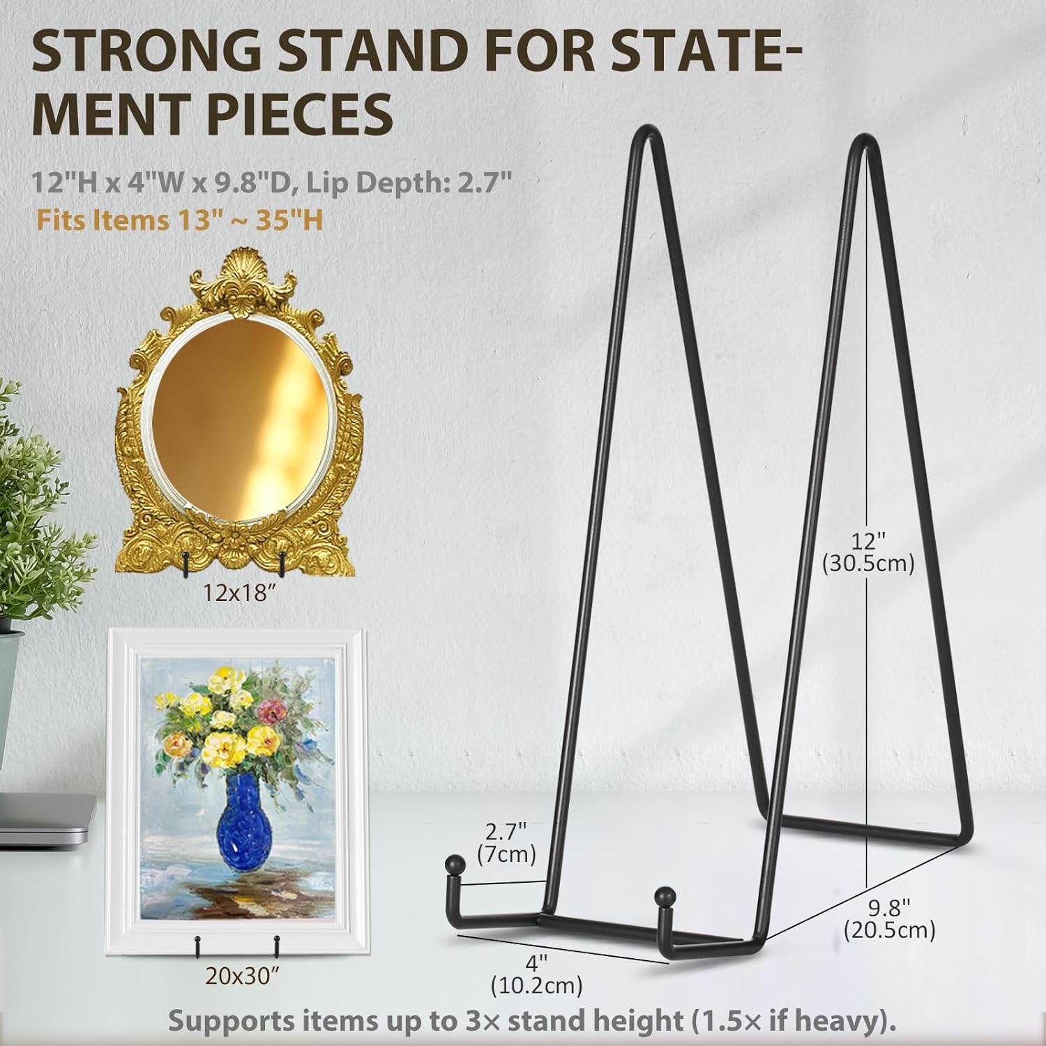 12 Inch Oversized Plate Display Stand - 2 Pack Black Metal Easel