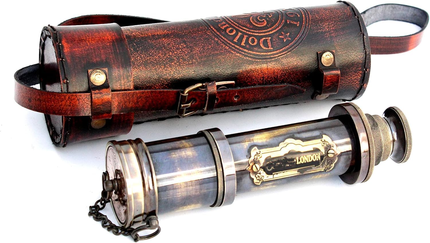 Vintage 1920 Brass Telescope with Leather Case