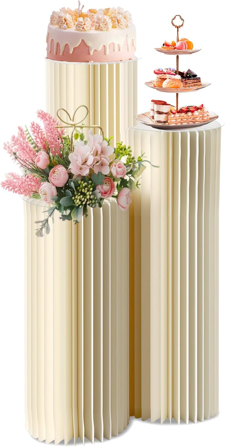 Set of 3 Adjustable Cylinder Pedestal Stands for Party Displays