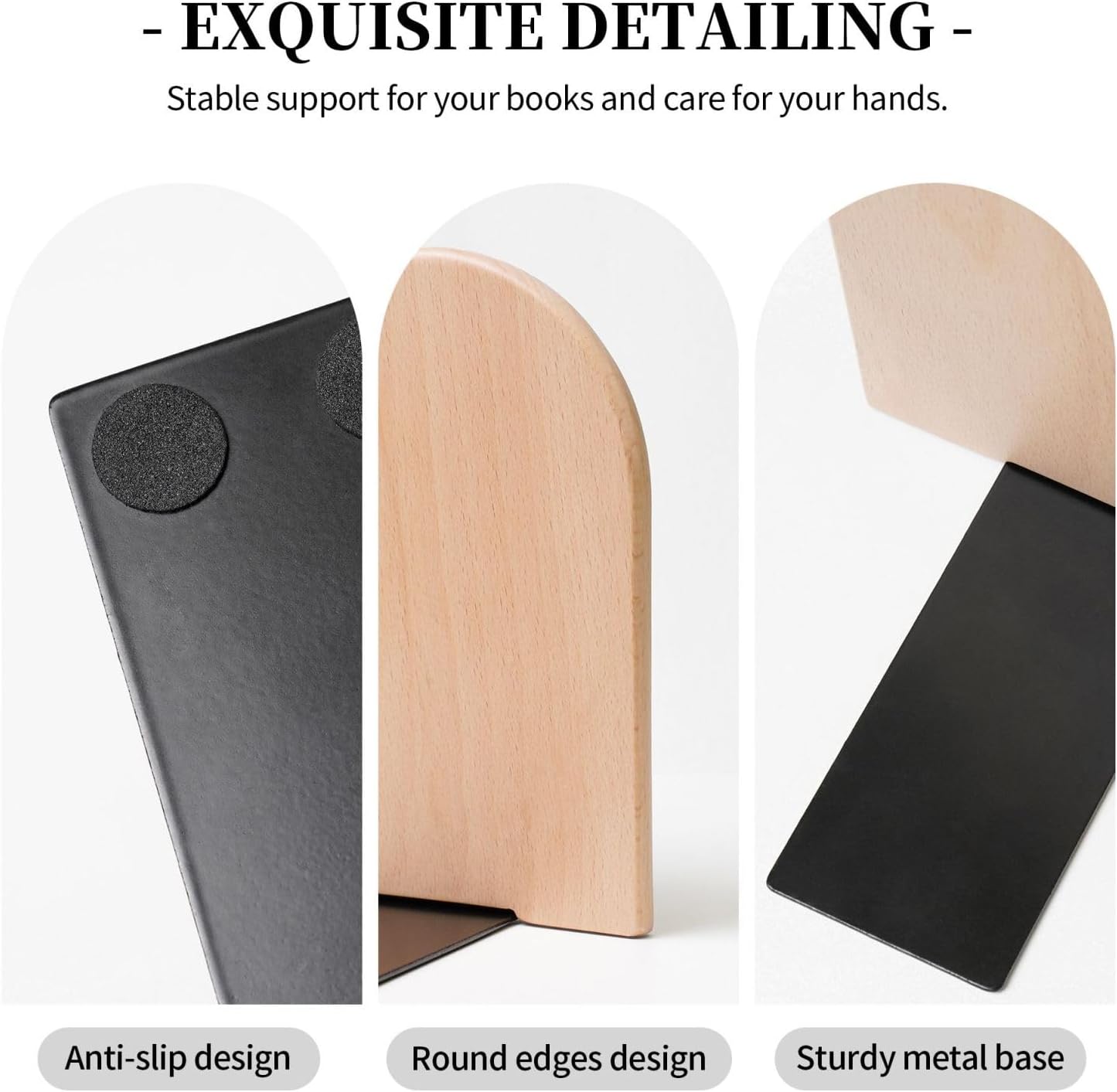 Heavy Duty Wooden Book Ends with Non-Skid Base