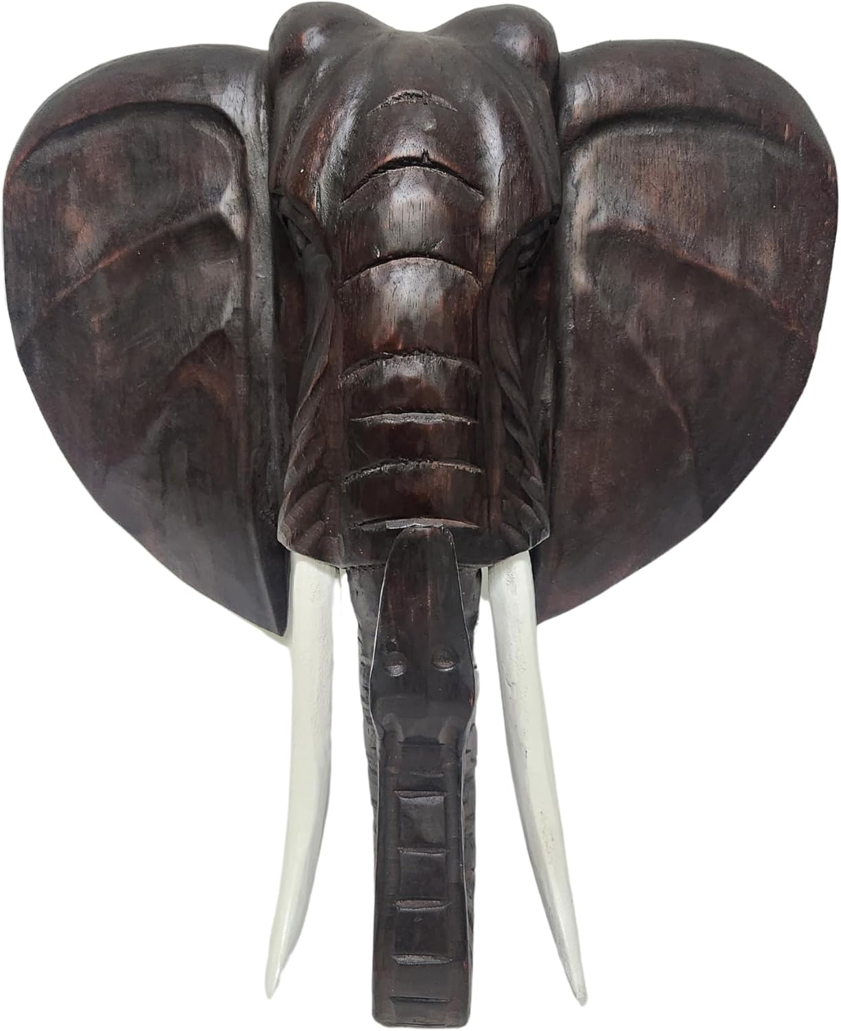 2ft Tall Hand Carved Mahogany Elephant Wall Sculpture