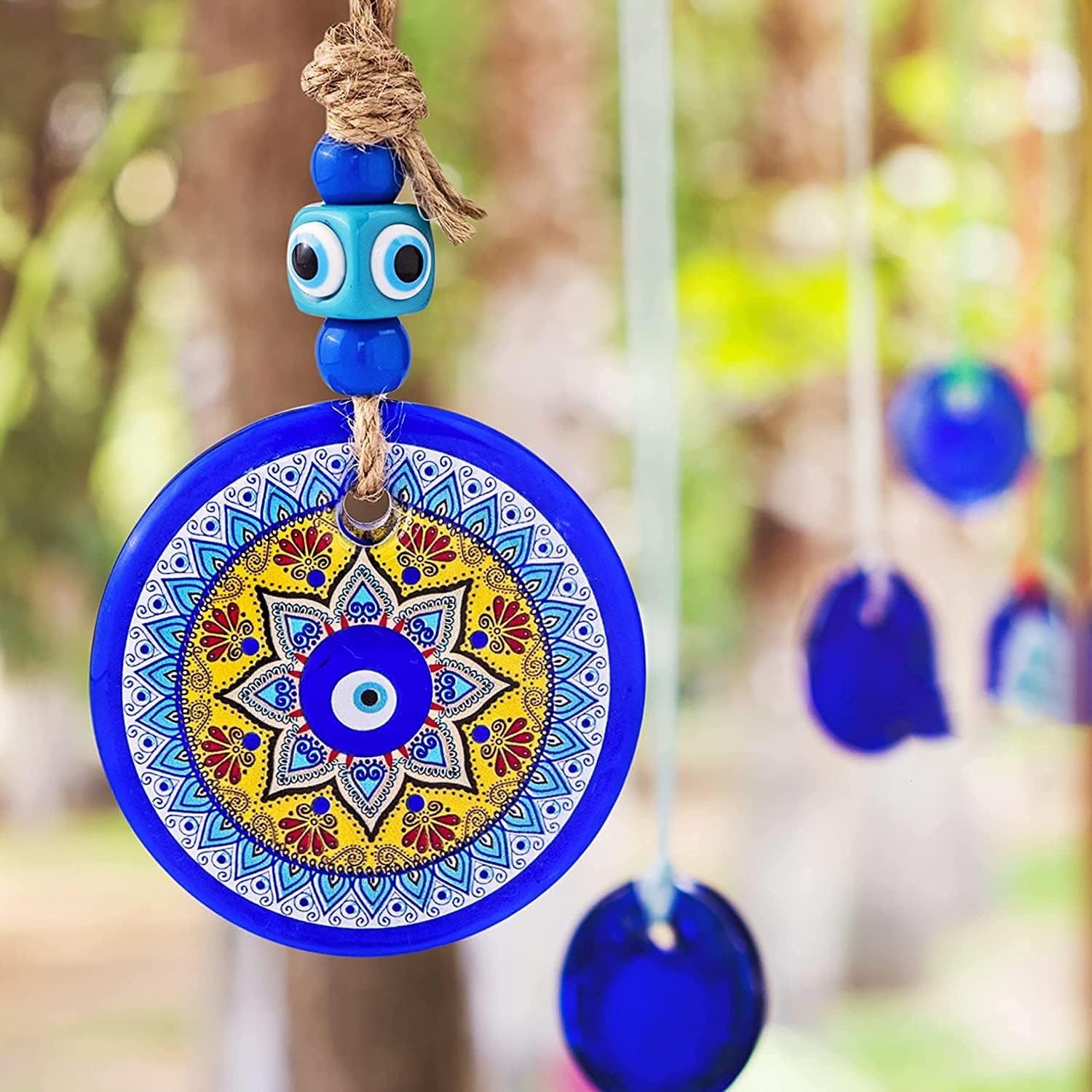 YU FENG Large Turkish Nazar Evil Eye Mandala Glass Bead Wall Hanging Ornament