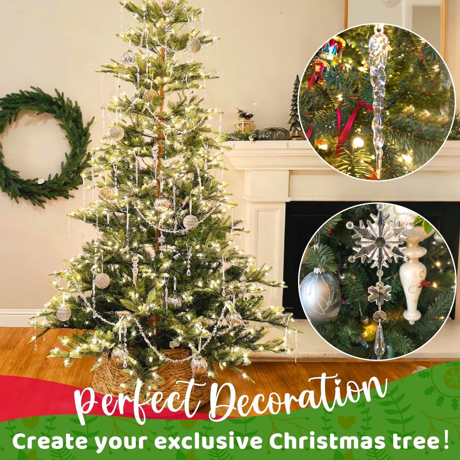 18pcs Crystal Christmas Ornaments Set for Tree Decorations
