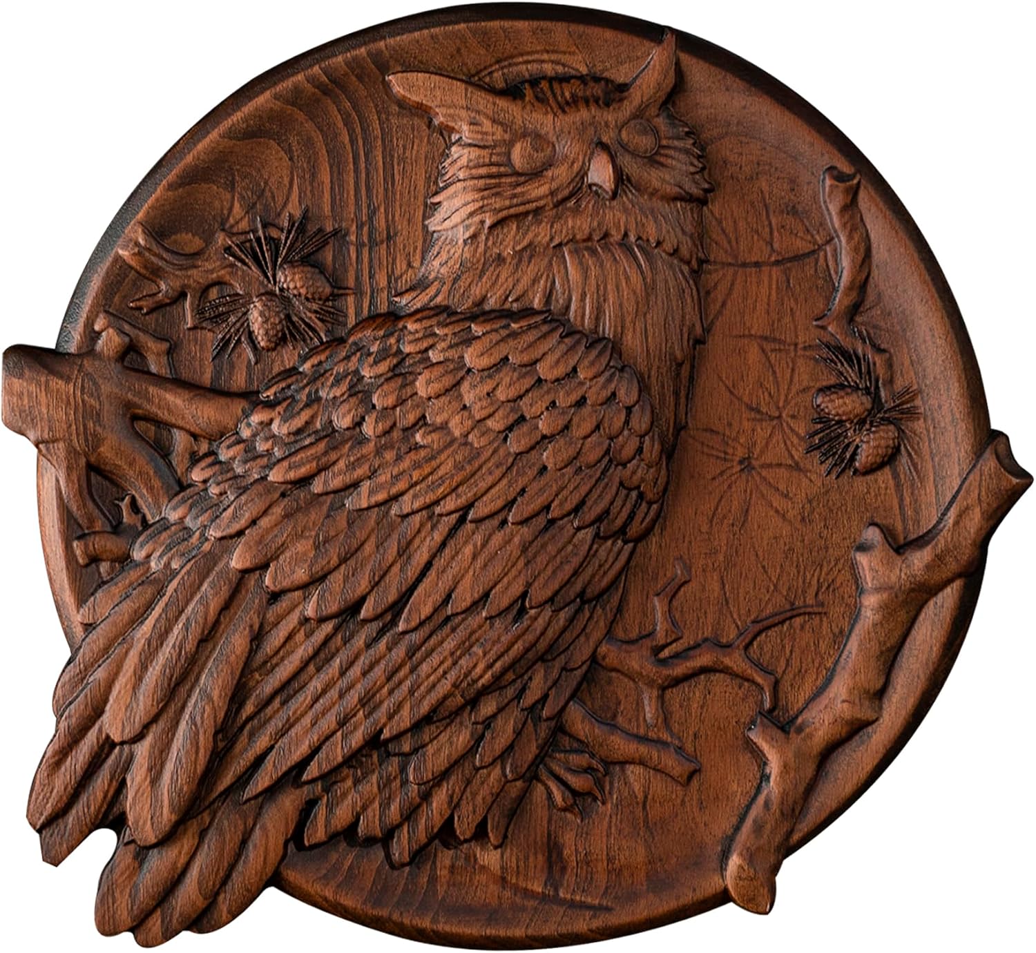 BGCOPPER Round Owl Wall Sculpture 12 Inch